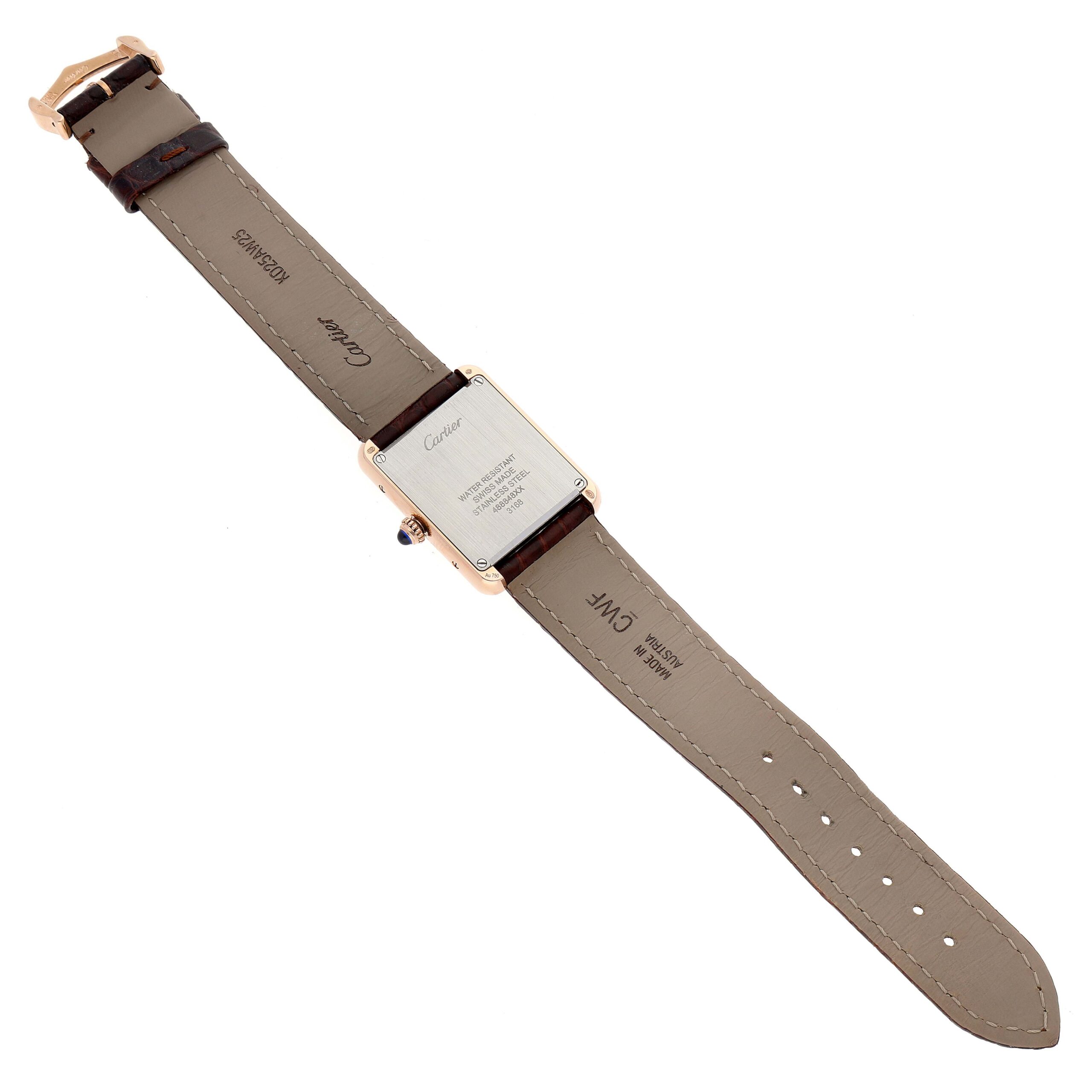 Cartier Tank Solo Rose Gold Steel Brown Strap Ladies Watch W5200024 Box Papers