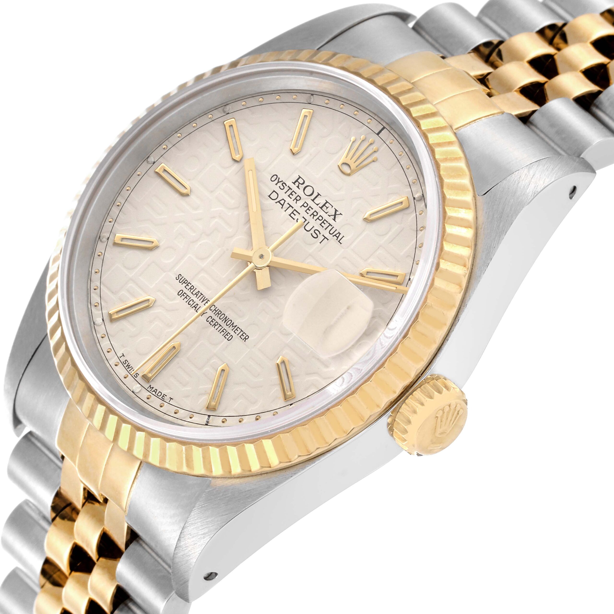 Rolex Datejust Steel 18K Yellow Gold Ivory Anniversary Dial Mens Watch 16233
