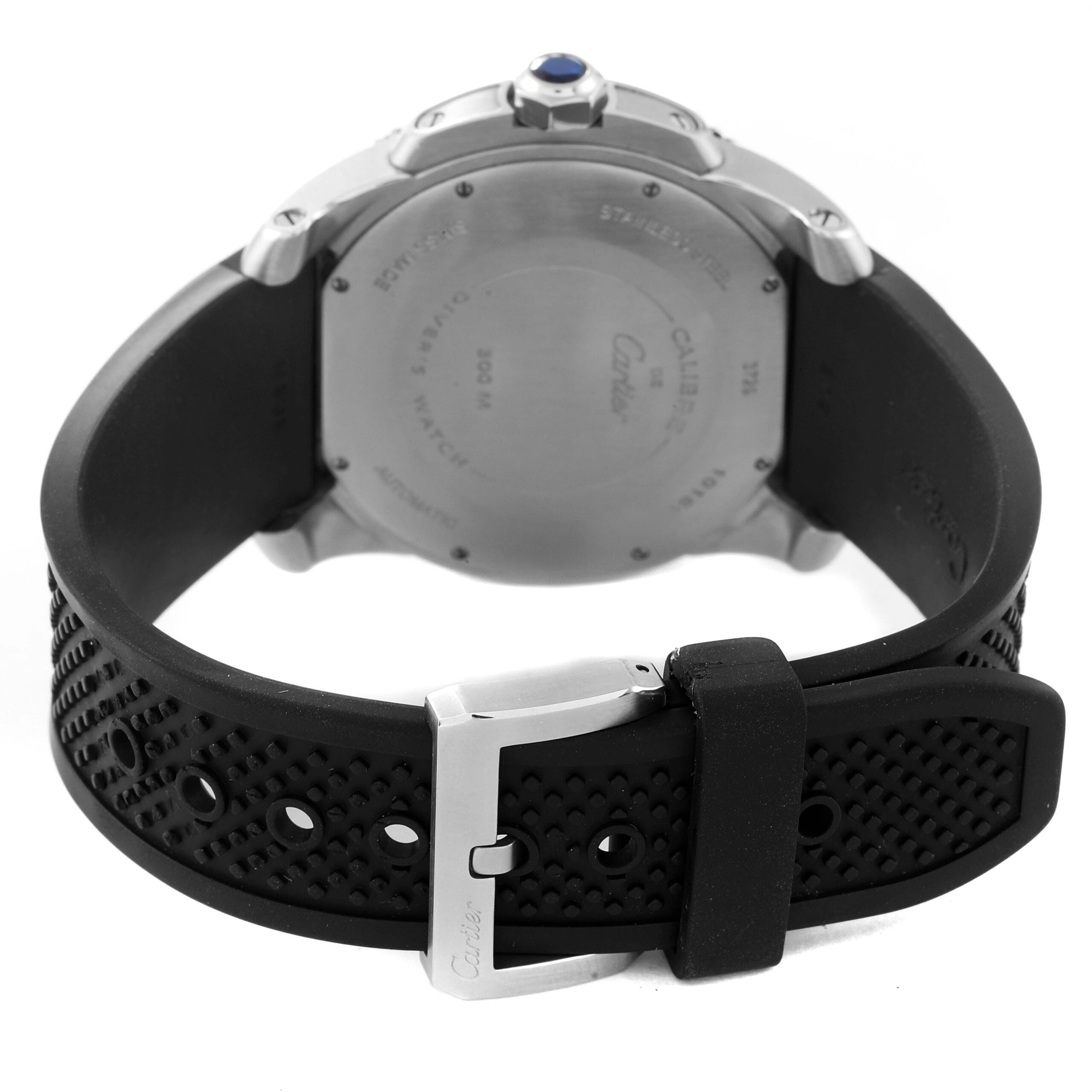 Cartier Calibre Diver Black Dial Rubber Strap Steel Mens Watch W7100056 Papers