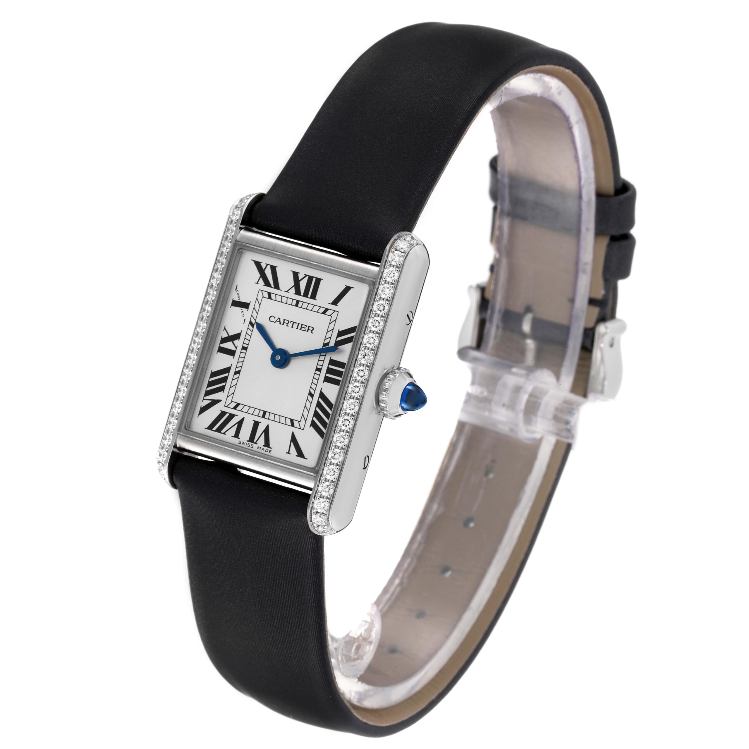 Cartier Tank Must Small Steel Diamond Bezel Ladies Watch W4TA0016 Box Card