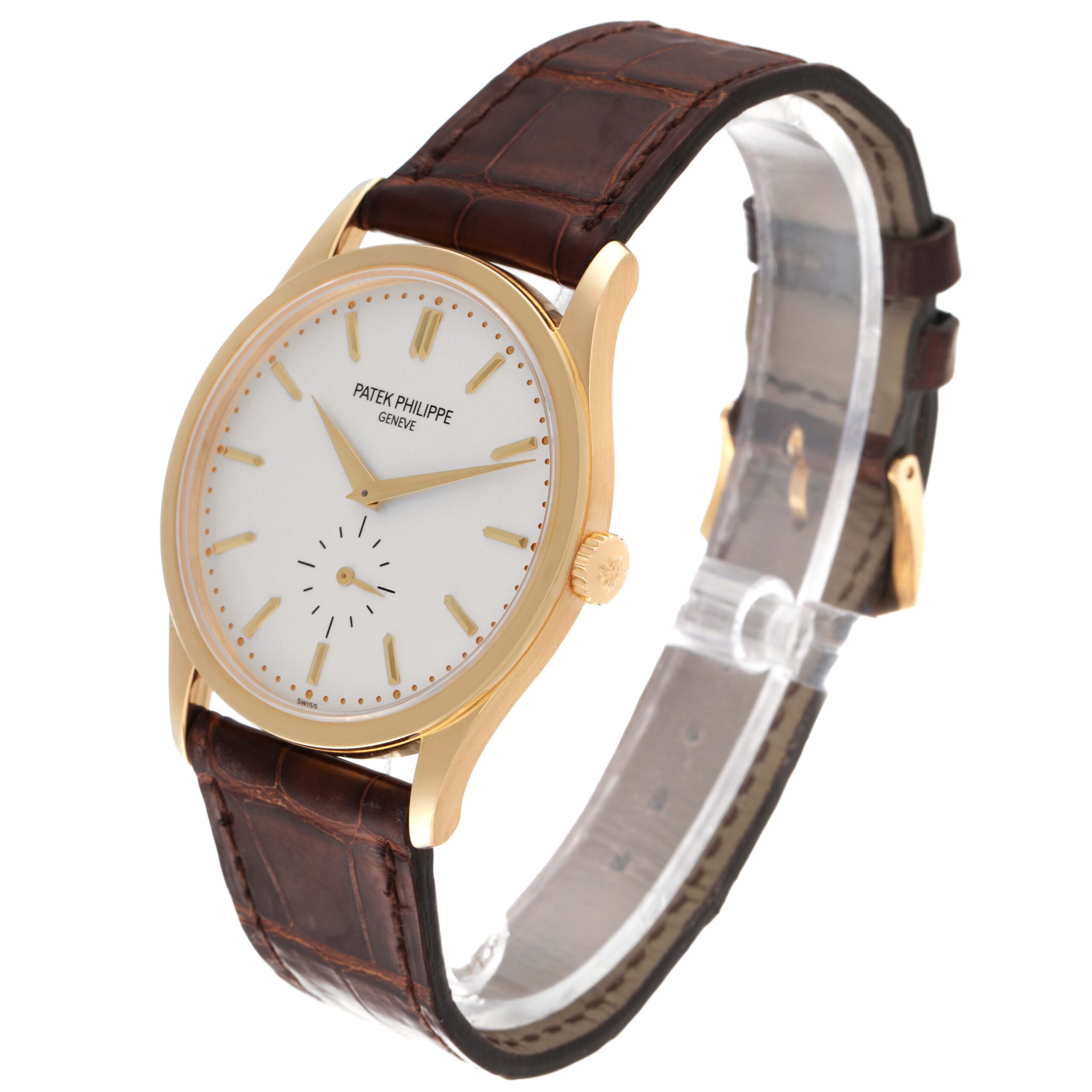 Patek Philippe Calatrava Yellow Gold Silver Dial Mens Watch 5196J