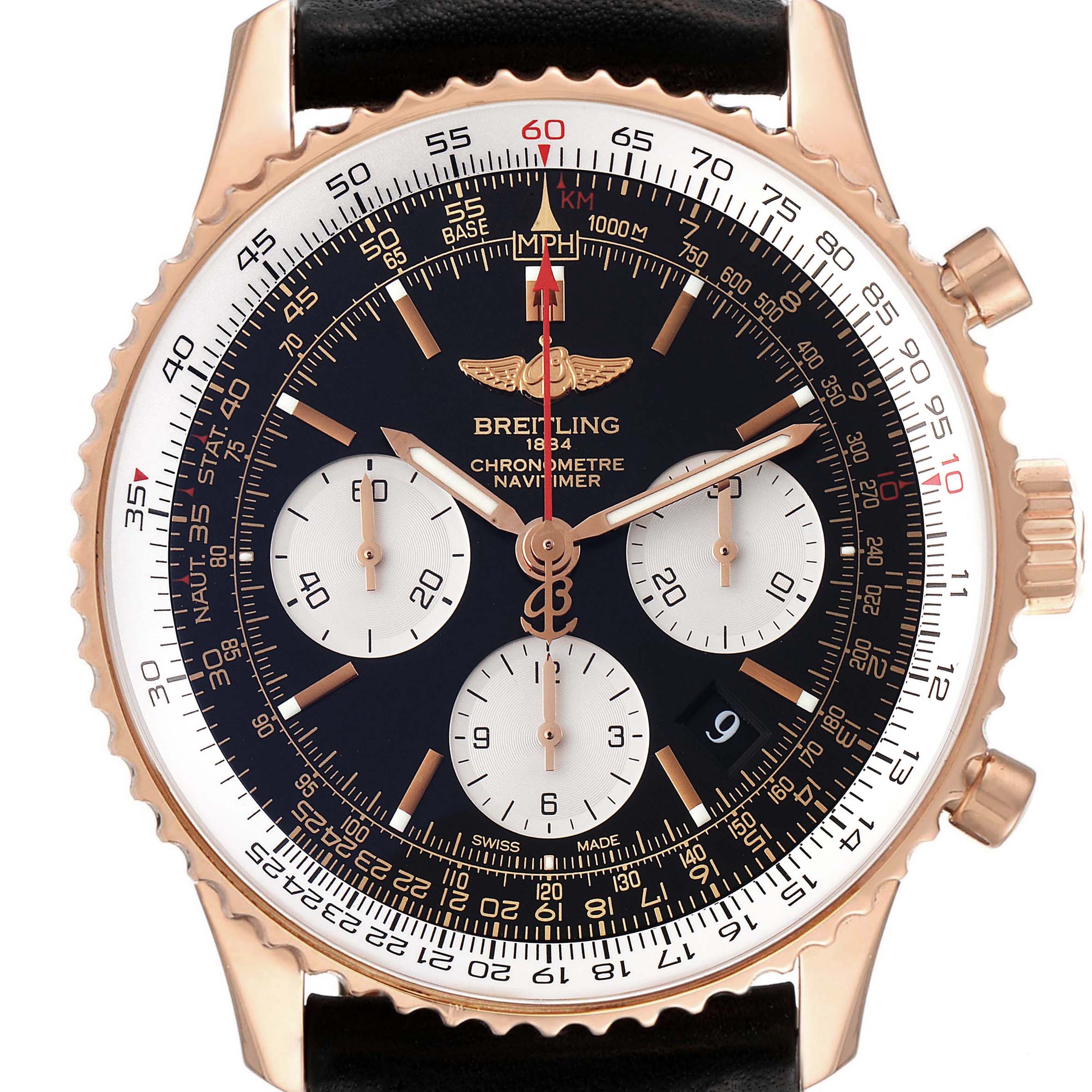 Breitling Navitimer 01 Rose Gold Black Dial Mens Watch RB0120