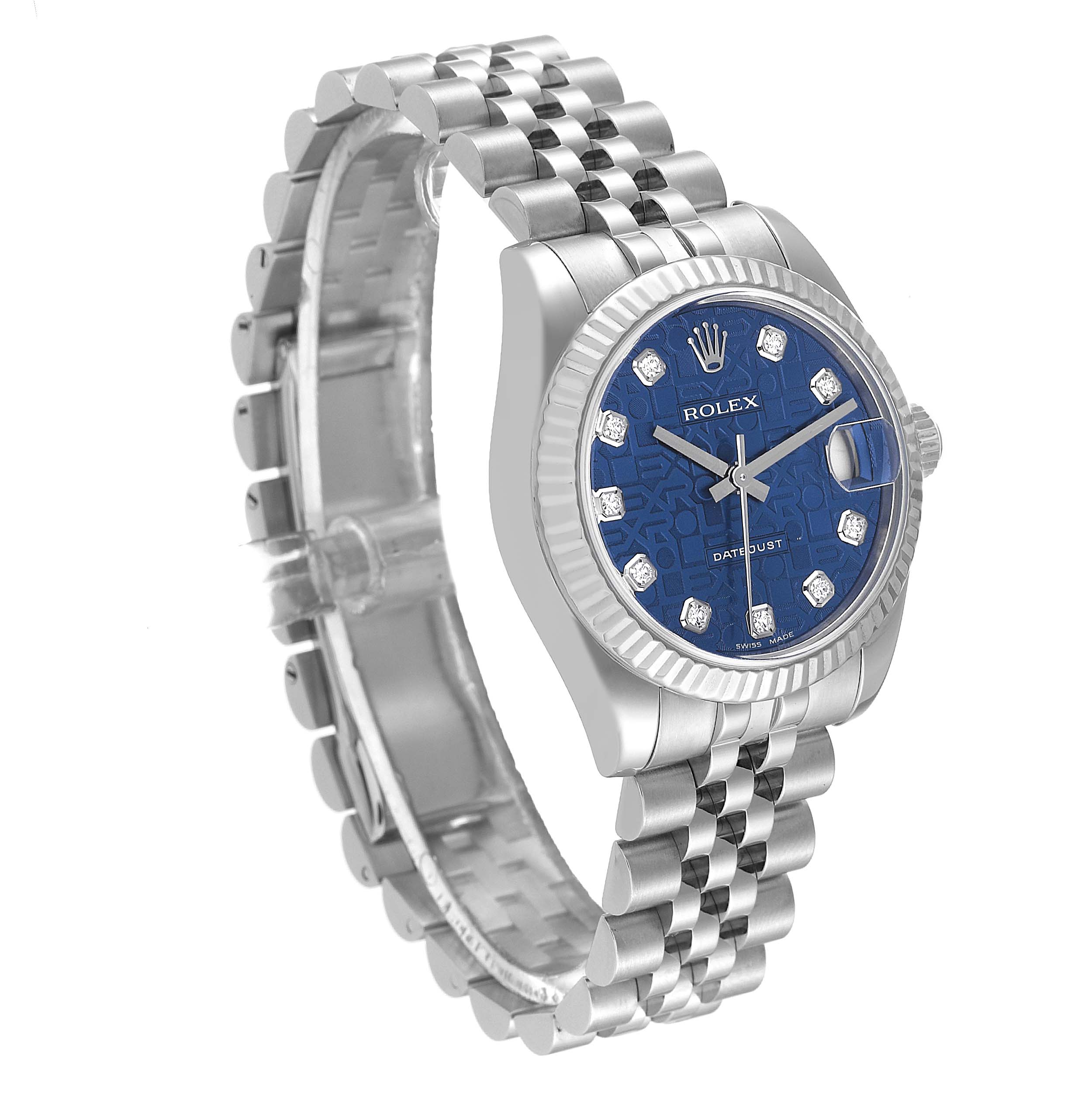 Rolex Datejust Midsize Steel White Gold Blue Diamond Dial Ladies Watch 178274