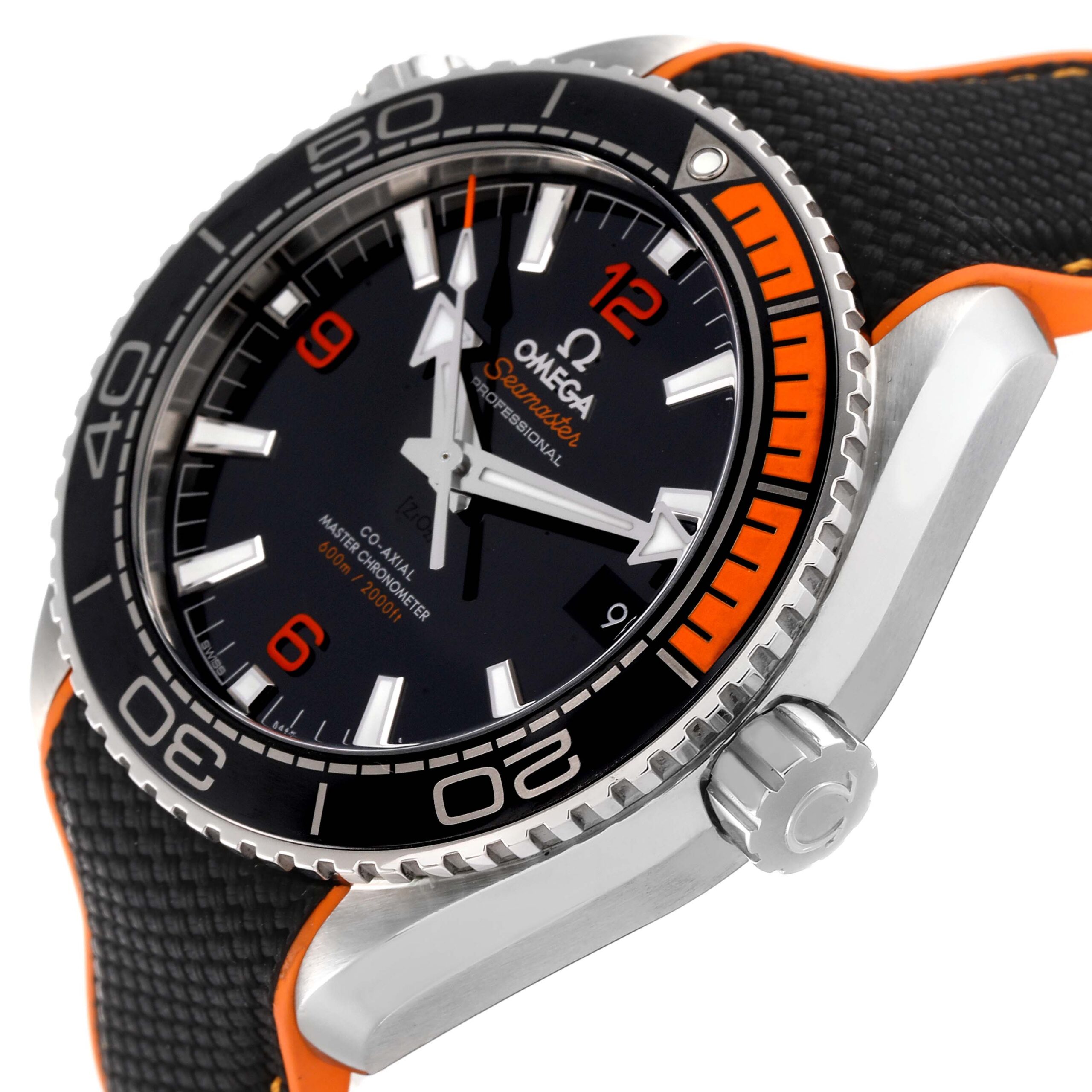 Omega Planet Ocean Black Orange Bezel Watch 215.32.44.21.01.001 Box Card