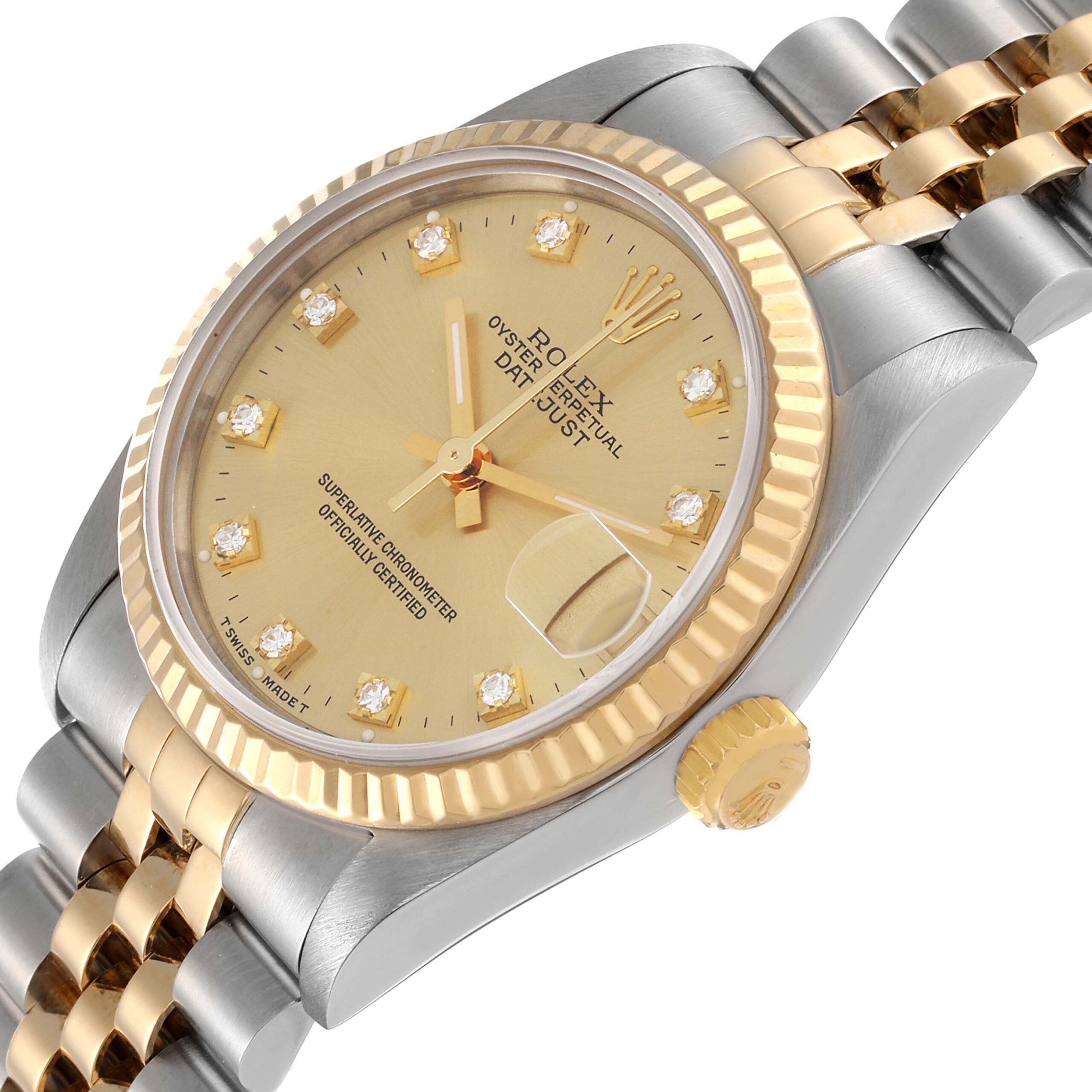 Rolex Datejust Midsize Steel Yellow Gold Diamond Dial Ladies Watch 68273
