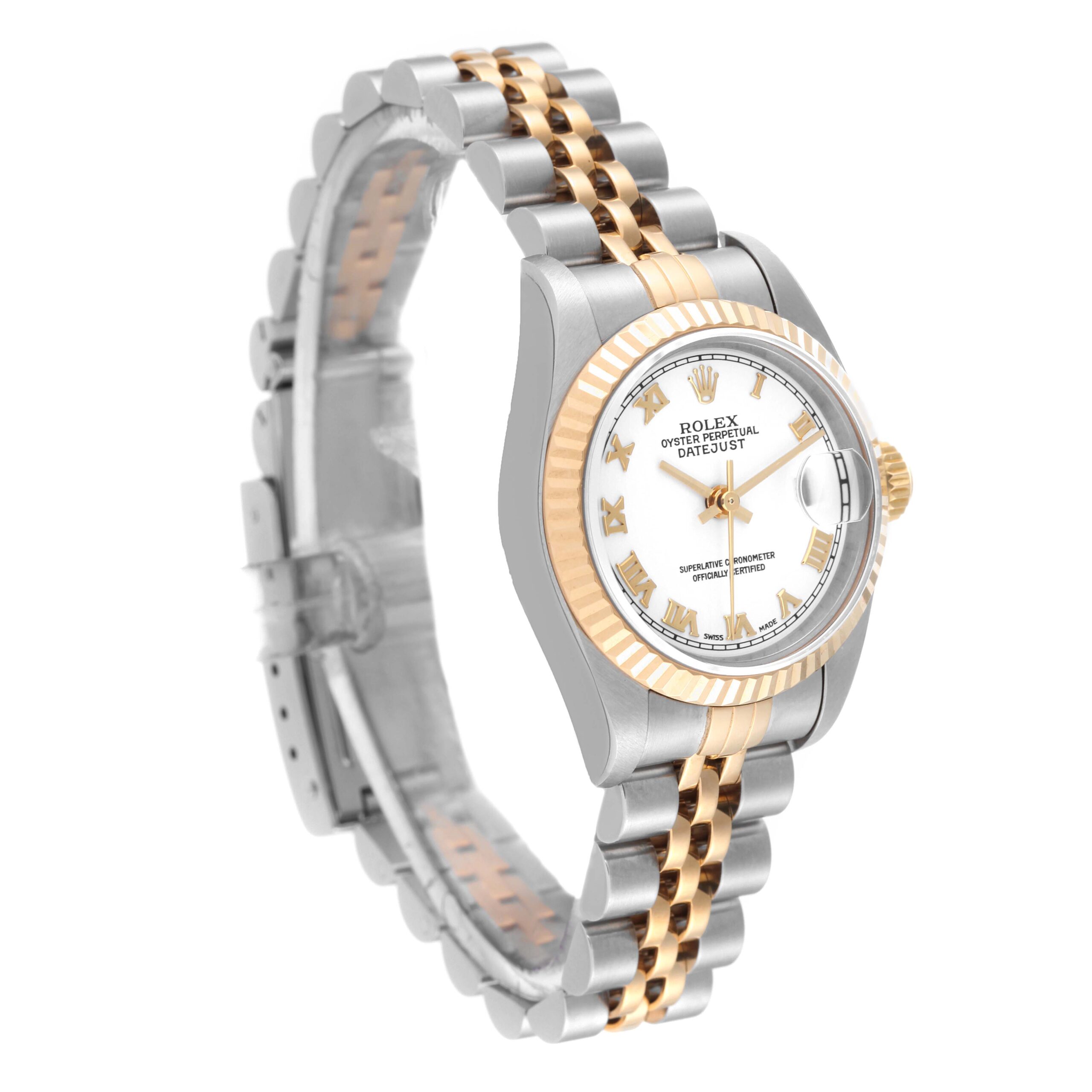 Rolex Datejust Steel Yellow Gold White Roman Dial Ladies Watch 79173 Box Papers