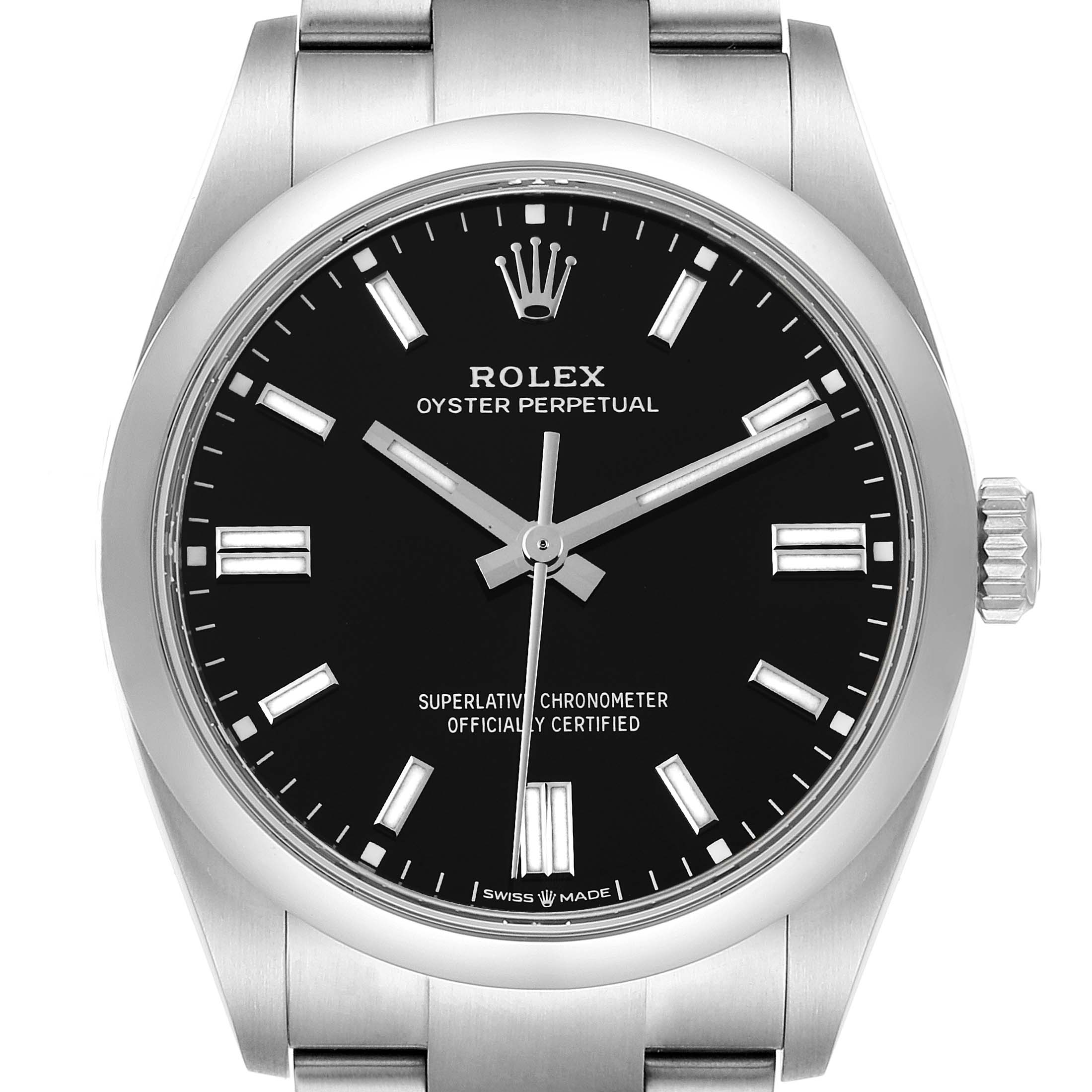 Rolex Oyster Perpetual Black Dial Steel Mens Watch 126000 Unworn