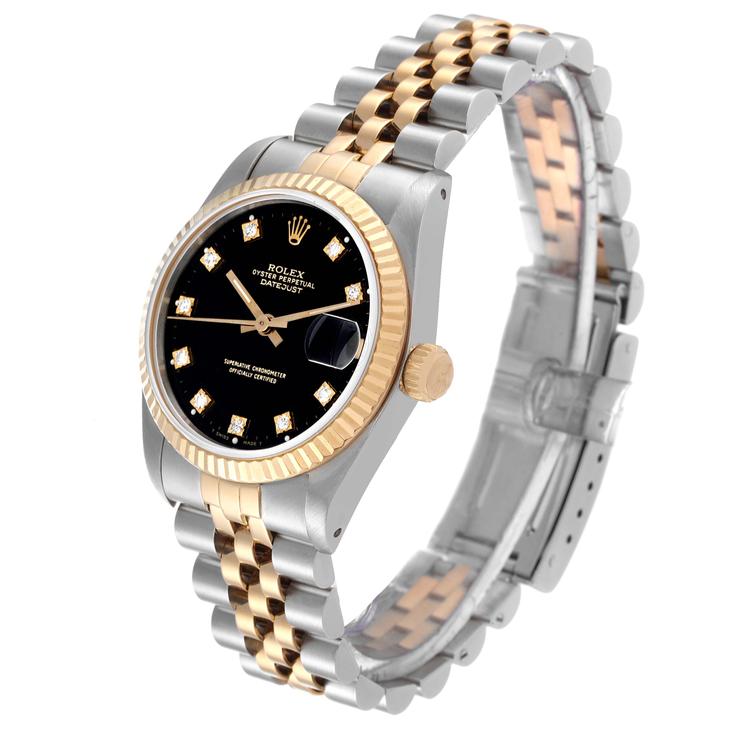 Rolex Datejust Midsize Steel Yellow Gold Diamond Ladies Watch 68273