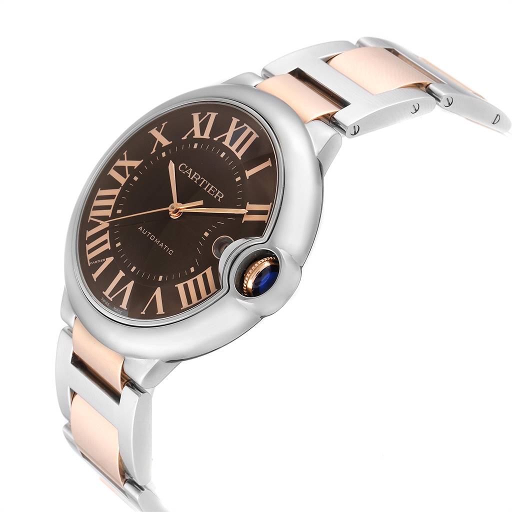 Cartier Ballon Bleu Steel Rose Gold Chocolate Dial Mens Watch W6920032
