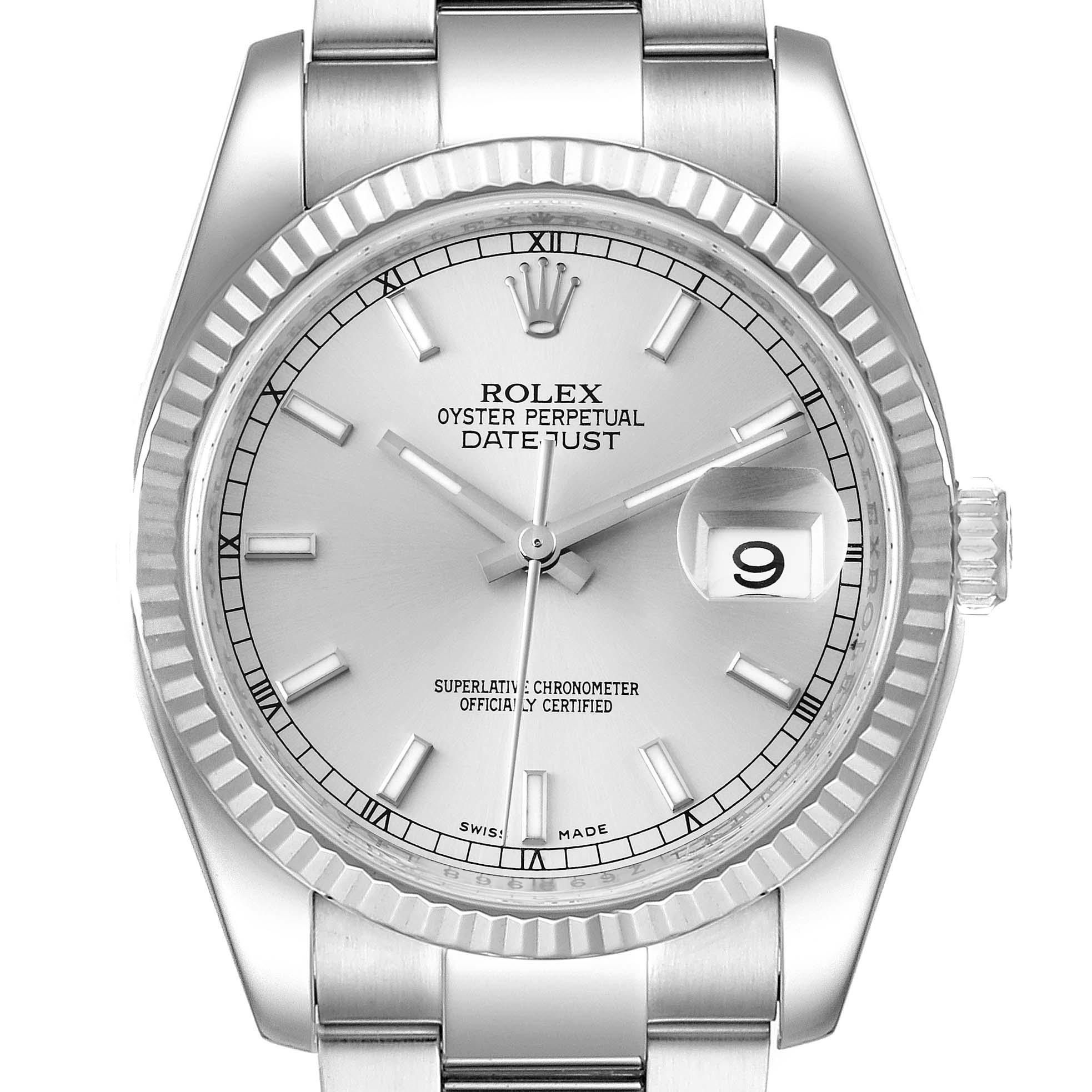 Rolex Datejust Steel White Gold Silver Dial Mens Watch 116234 Box Papers