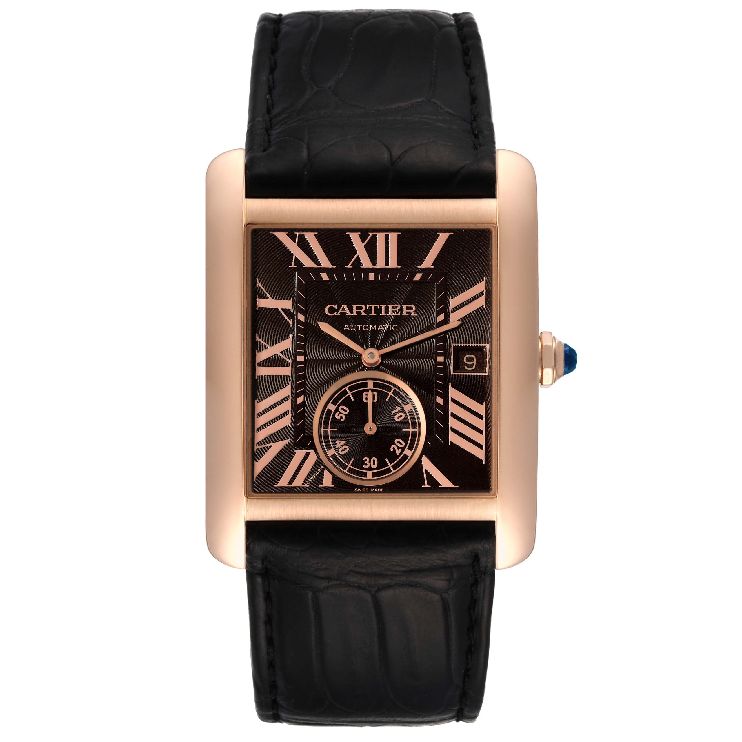 Cartier Tank MC Rose Gold Brown Dial Brown Strap Mens Watch W5330002