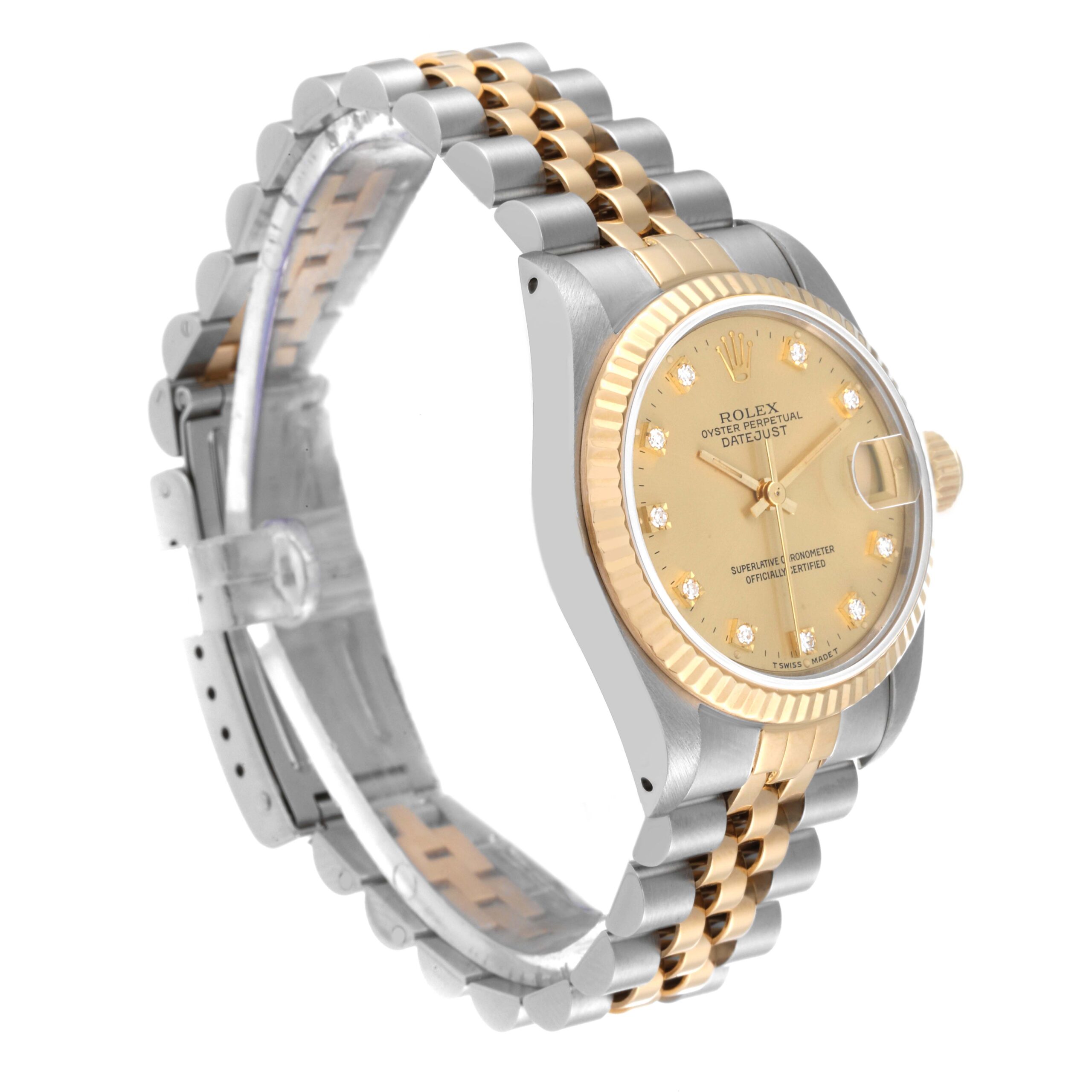 Rolex Datejust Midsize Steel Yellow Gold Diamond Dial Watch 68273 Box Papers
