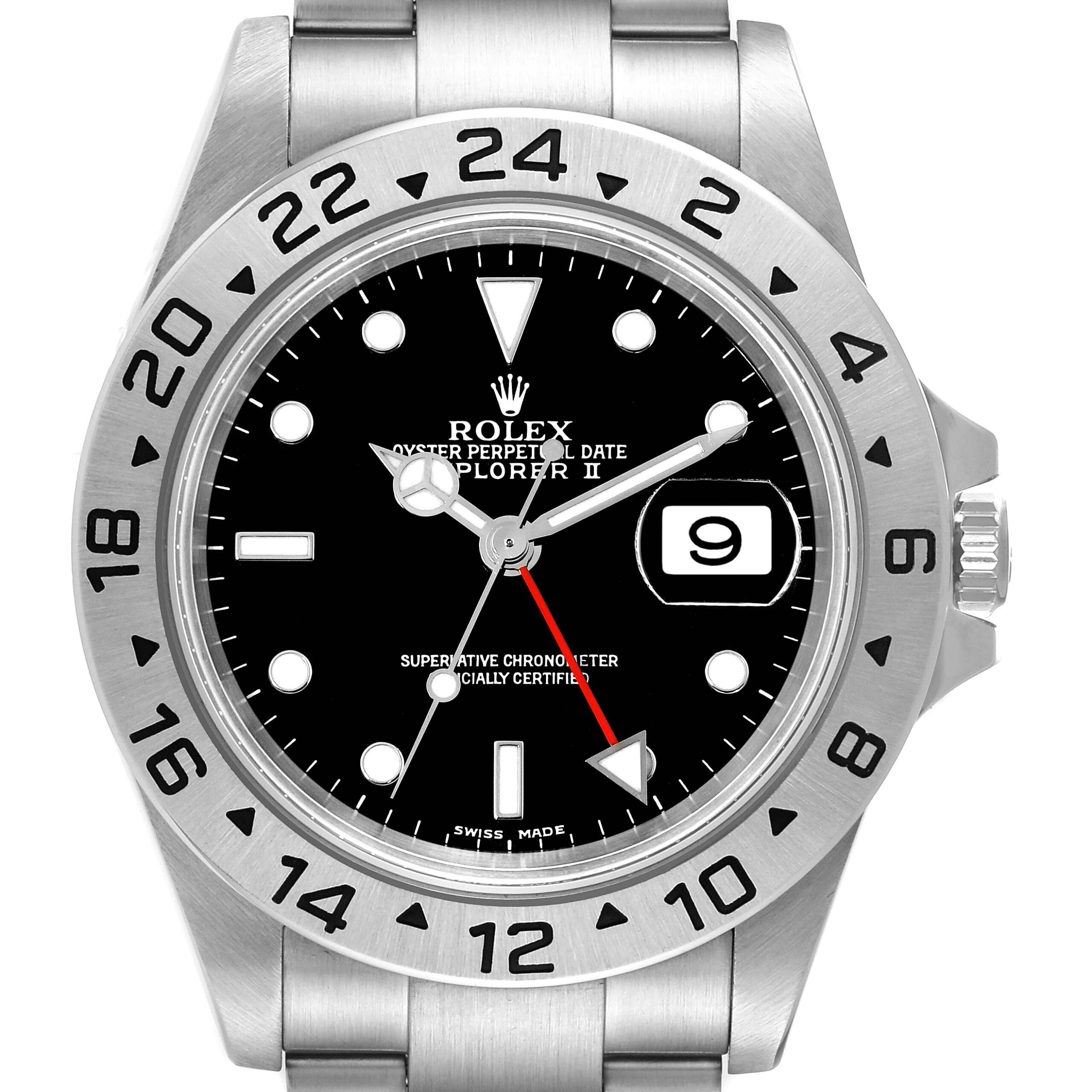 Rolex Explorer II Black Dial Steel Mens Watch 16570 Box Papers