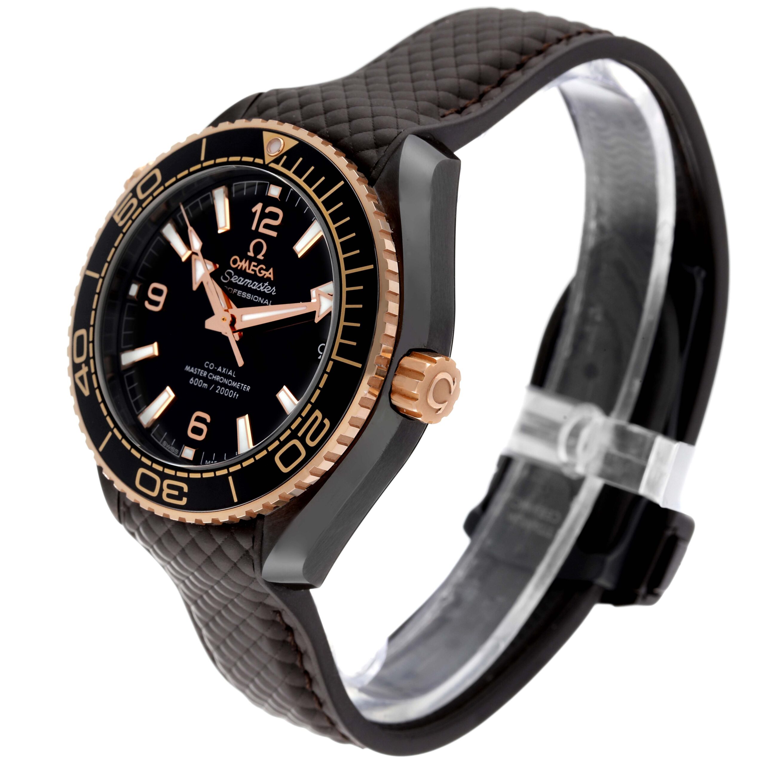 Omega Planet Ocean Rose Gold Ceramic Mens Watch 215.62.40.20.13.001 Box Card