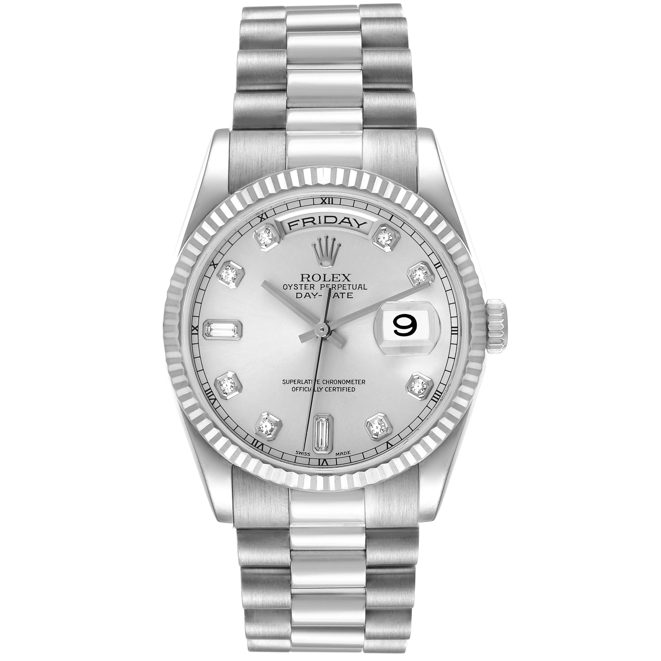 Rolex President Day-Date White Gold Diamond Dial Mens Watch 118239