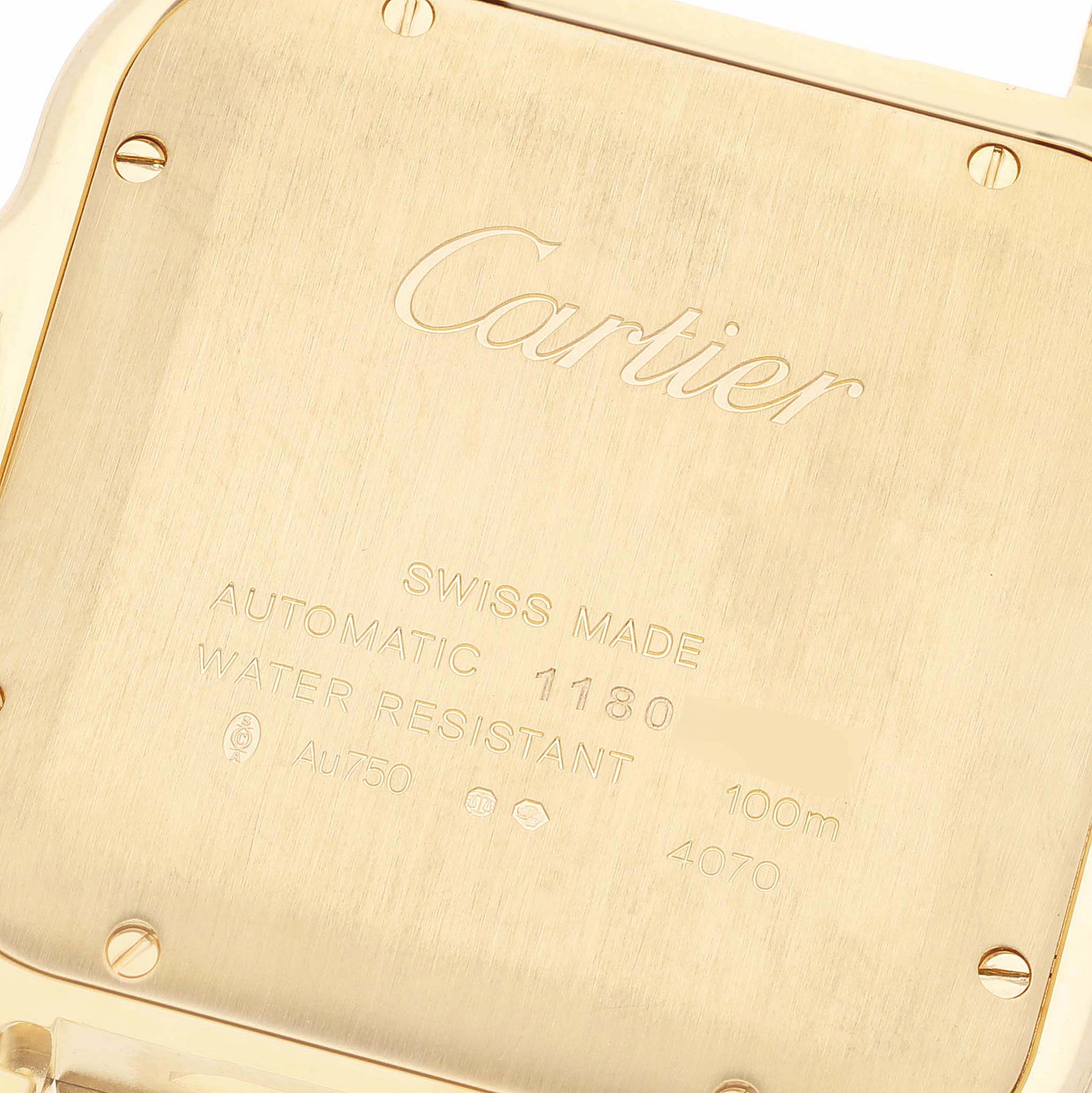 Cartier Santos Silver Dial Large 18k Yellow Gold Mens Watch WGSA0029