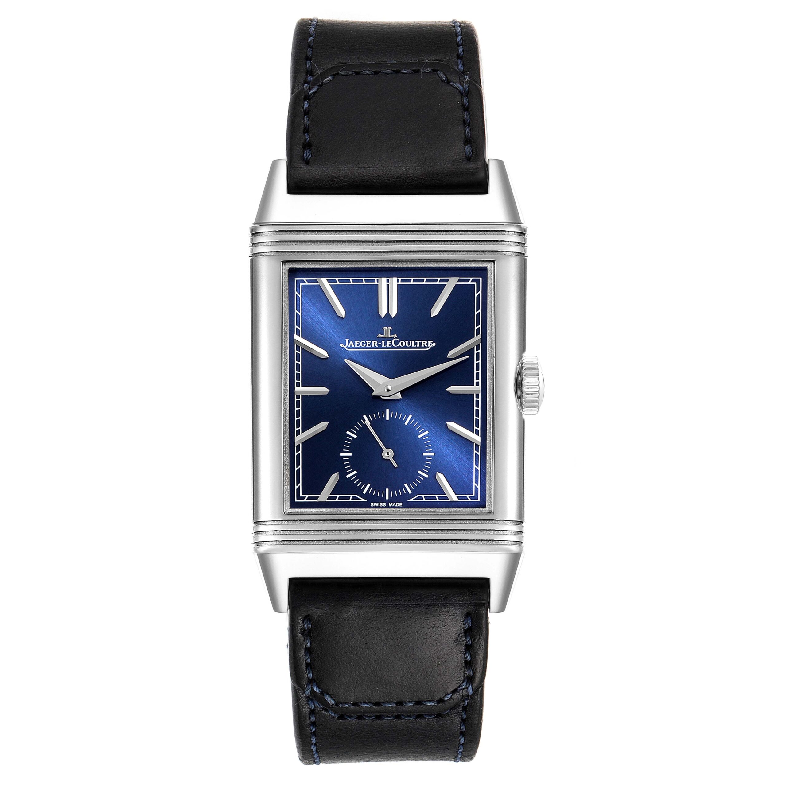 Jaeger LeCoultre Reverso Tribute Steel Mens Watch 214.8.62 Q3978480 Box Card