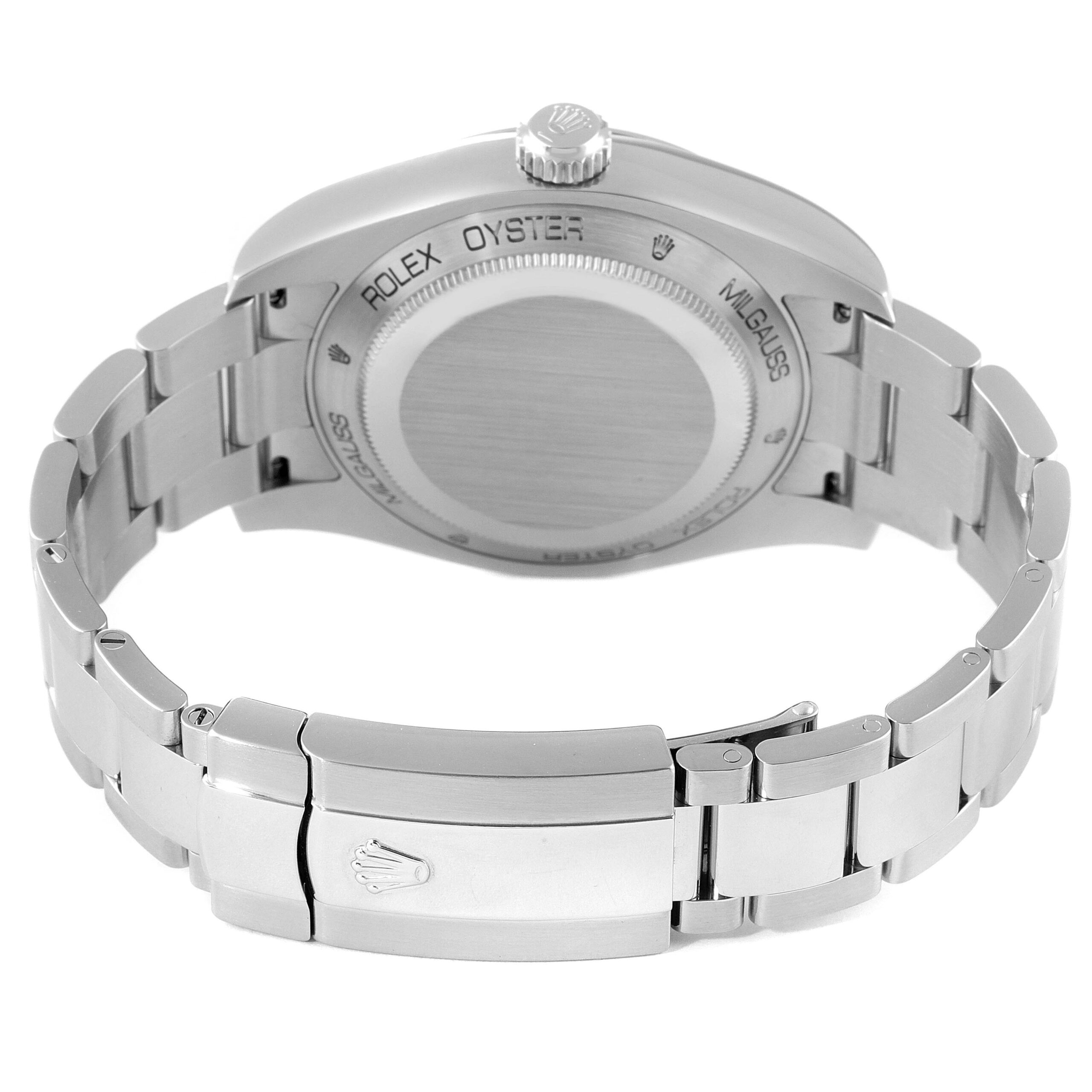 Rolex Milgauss Black Dial Green Crystal Steel Mens Watch 116400V Box Card