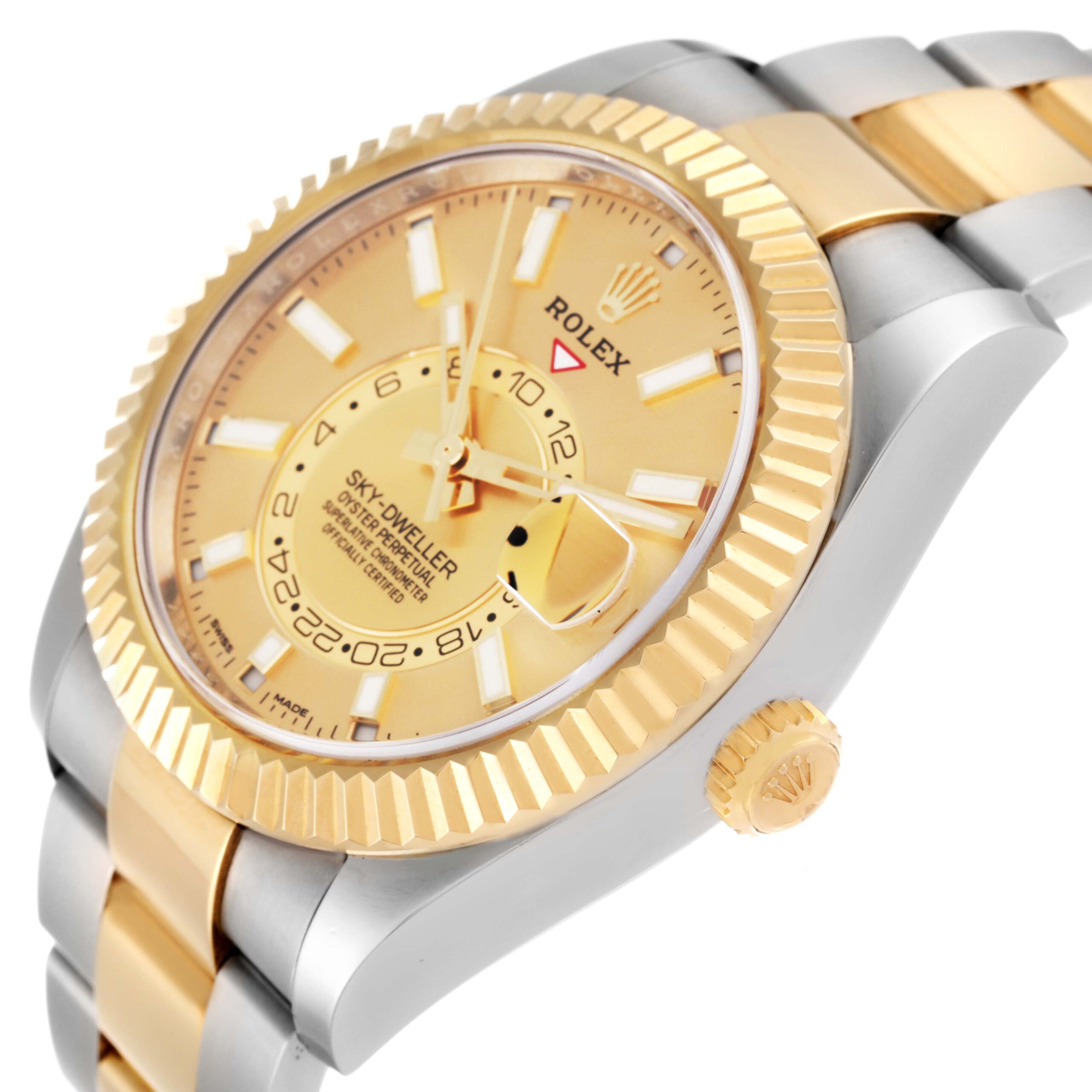 Rolex Sky Dweller Steel Yellow Gold Champagne Dial Mens Watch 326933 Box Card