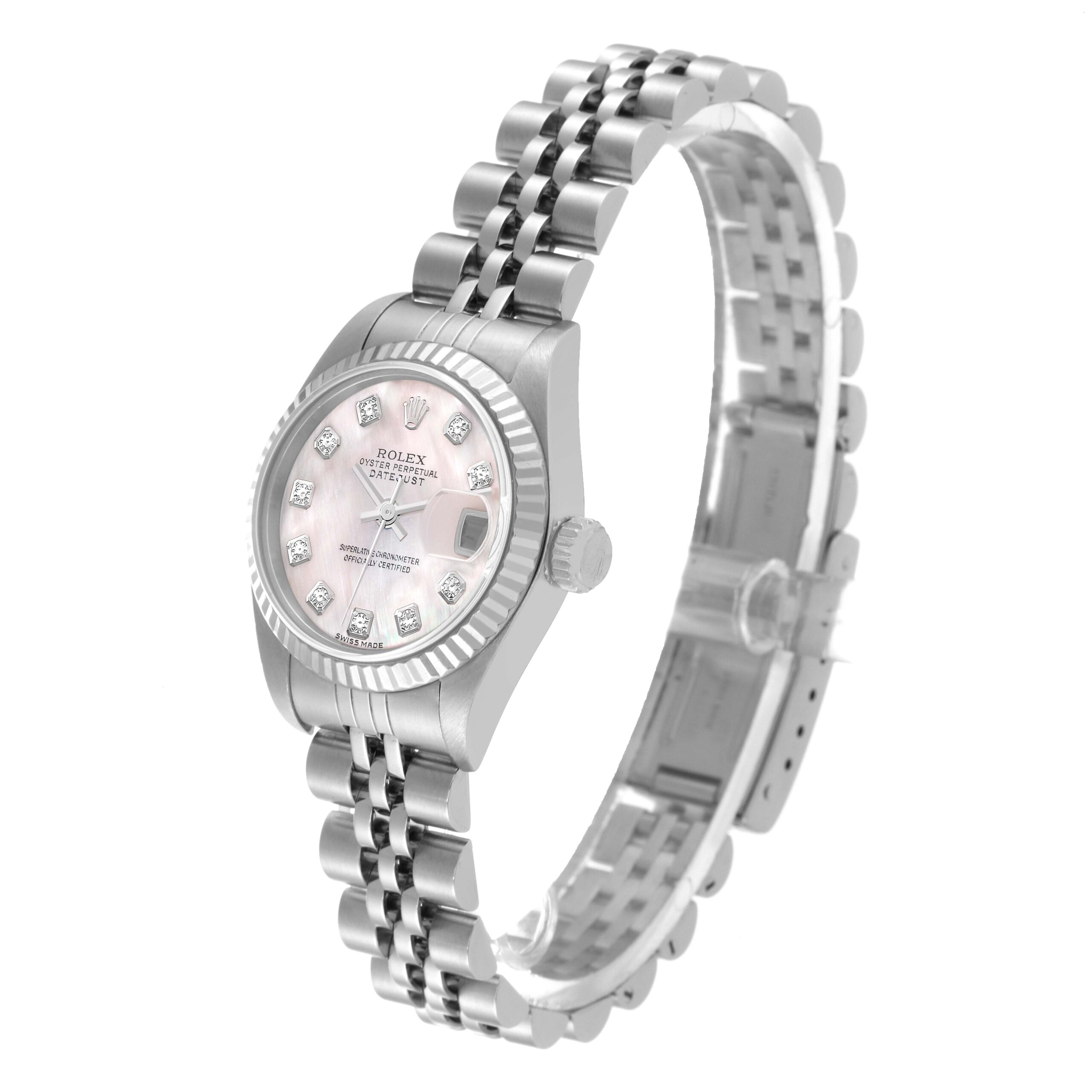 Rolex Datejust Steel White Gold Mother of Pearl Diamond Ladies Watch 79174 Box Papers