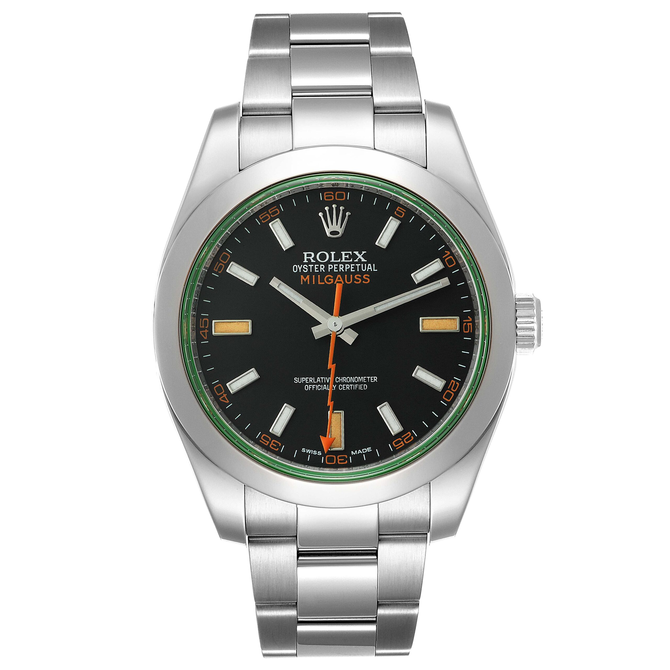 Rolex Milgauss Black Dial Green Crystal Steel Mens Watch 116400V Box Card