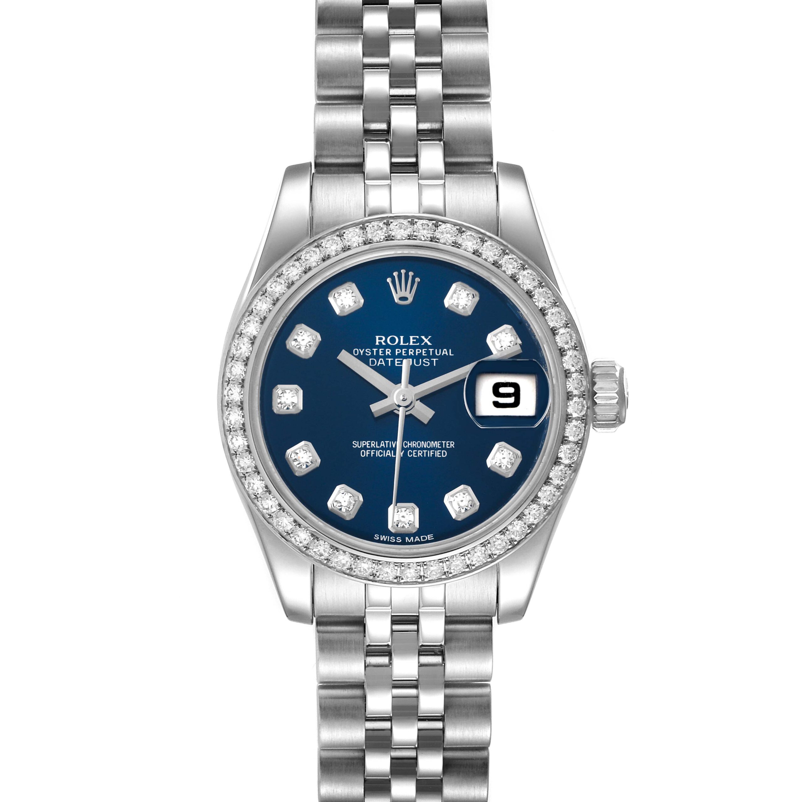 Rolex Datejust Steel White Gold Blue Dial Diamond Ladies Watch 179384