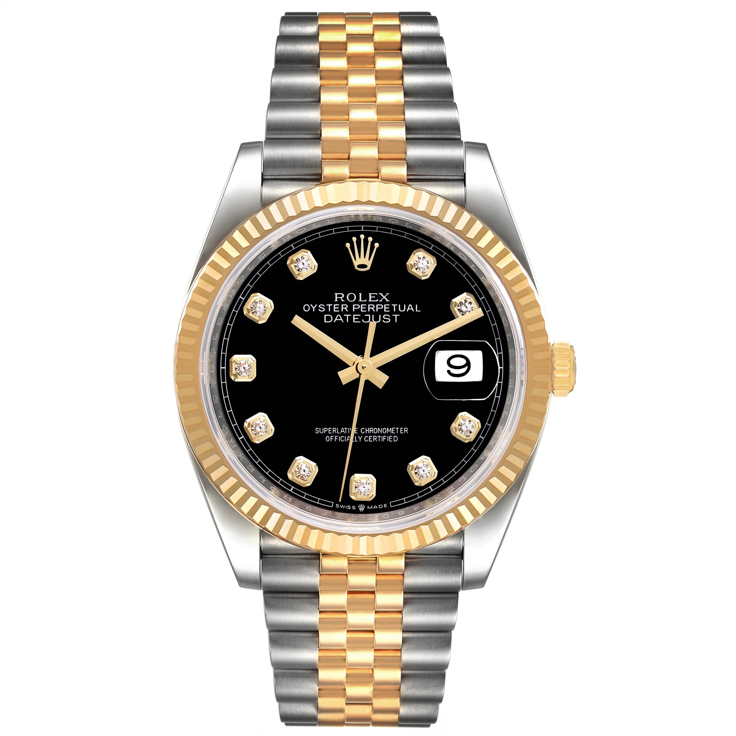 Rolex Datejust Steel Yellow Gold Black Diamond Dial Mens Watch 126233