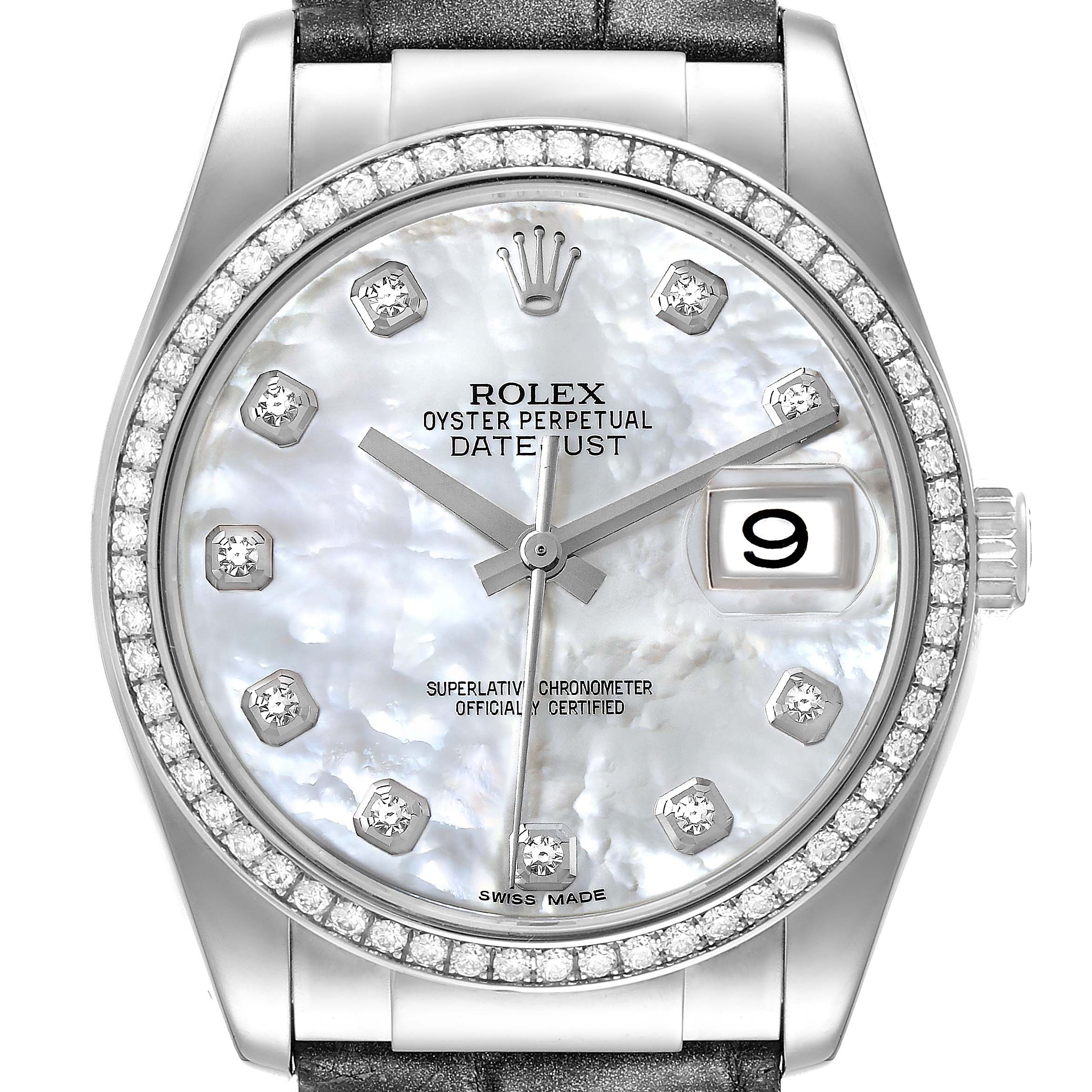 Rolex Datejust White Gold Mother of Pearl Dial Diamond Mens Watch 116189