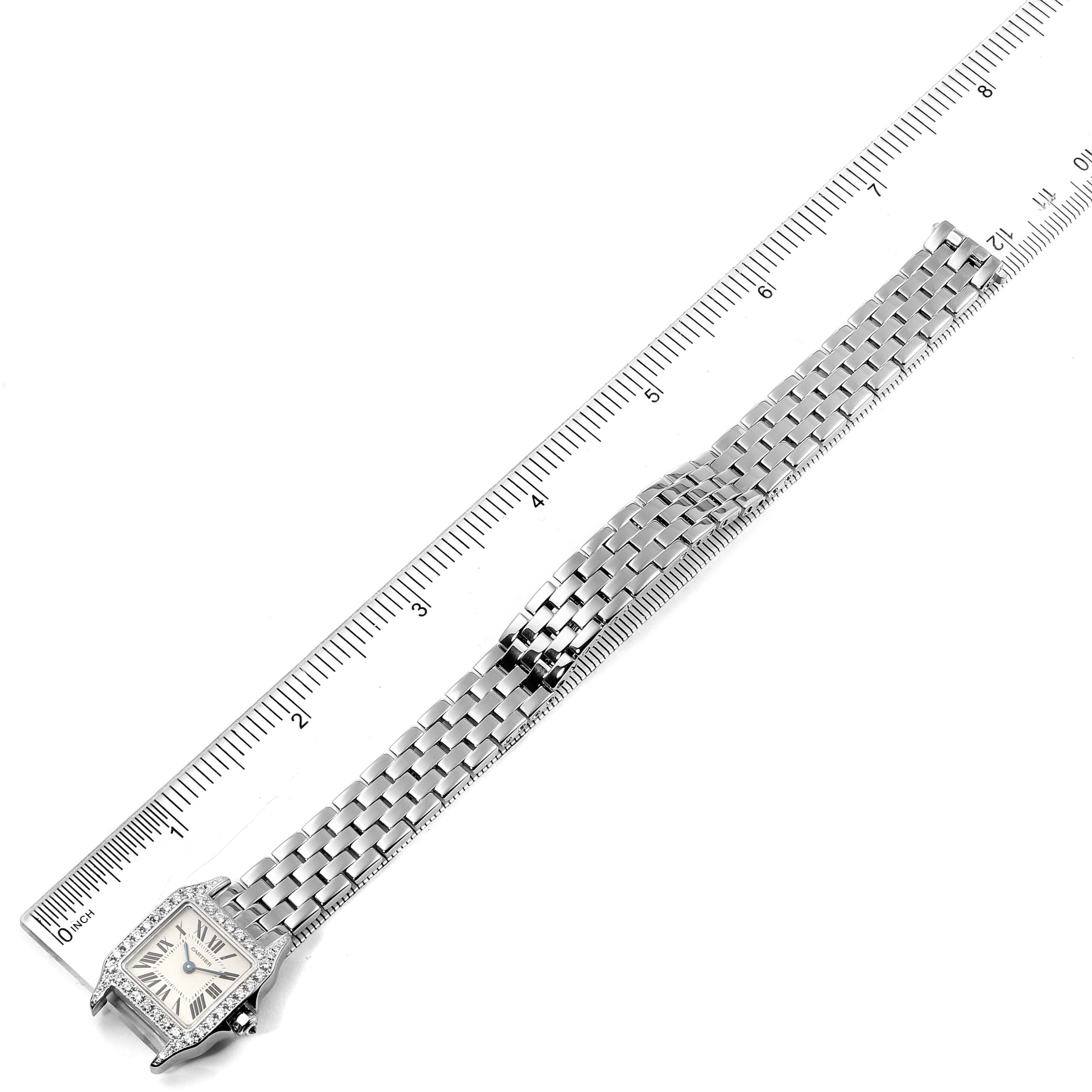 Cartier Santos Demoiselle White Gold Diamond Ladies Watch WF9005Y8 Box Papers