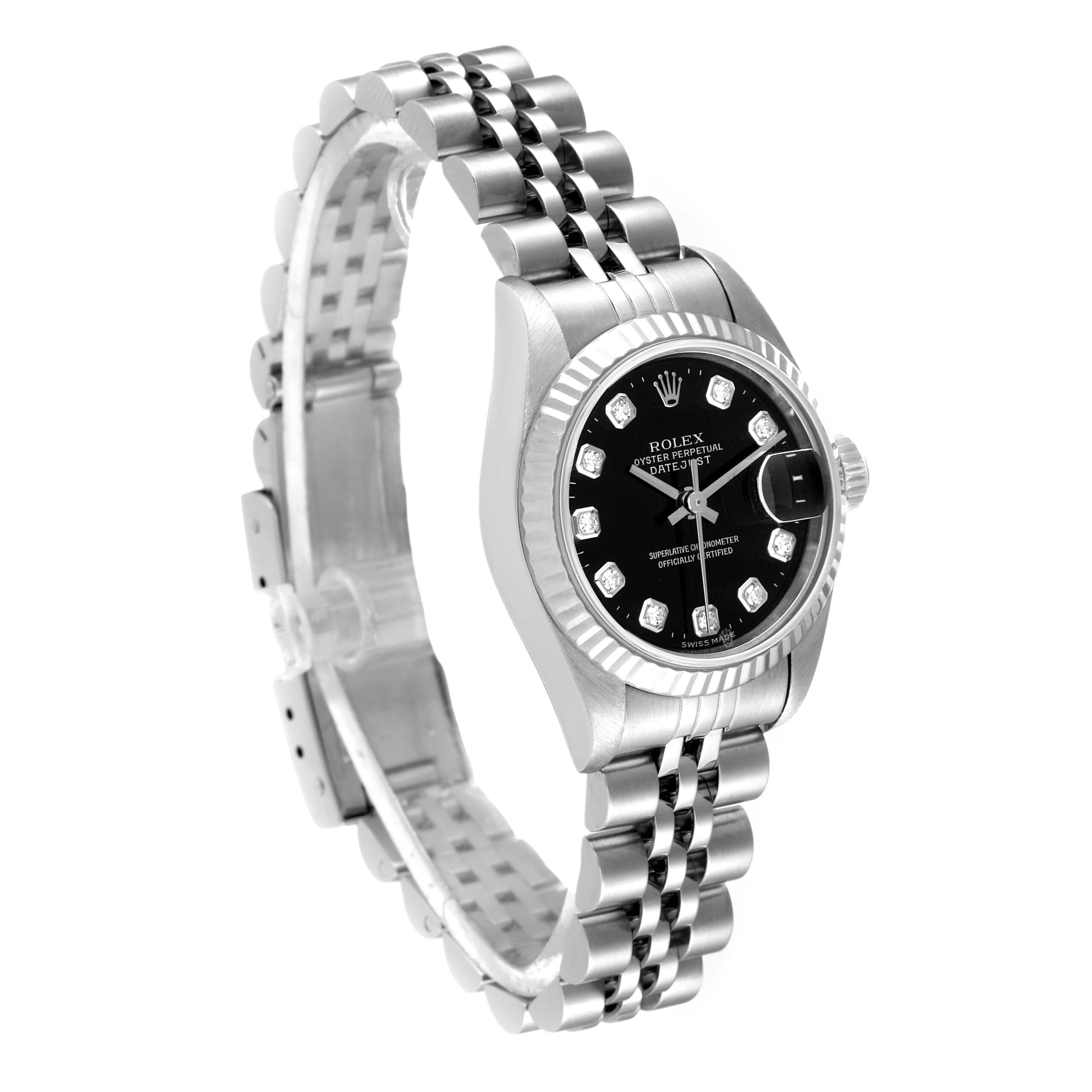 Rolex Datejust Steel White Gold Black Diamond Dial Ladies Watch 79174