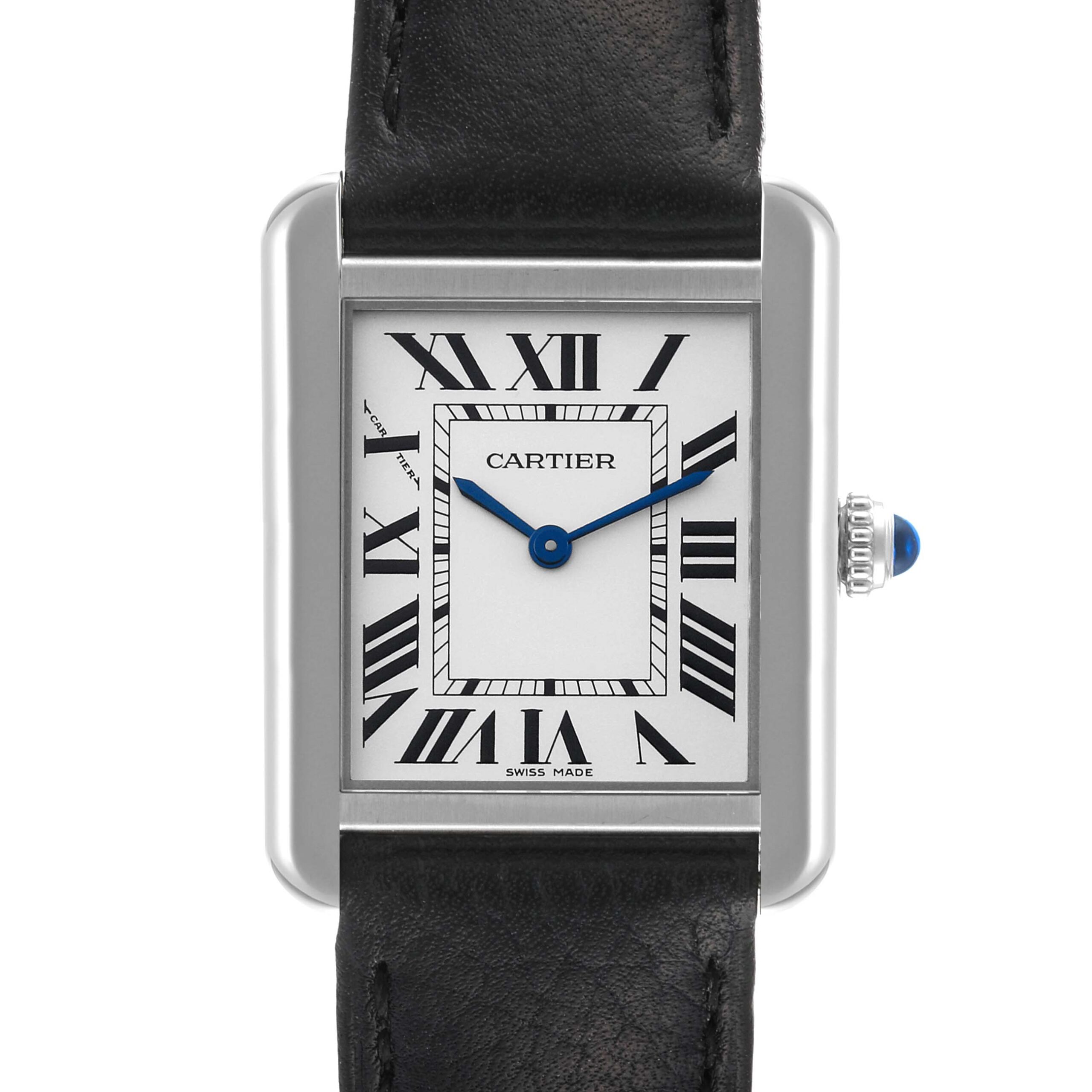 Cartier Tank Solo Steel Black Strap Quartz Ladies Watch WSTA0030 Box Card