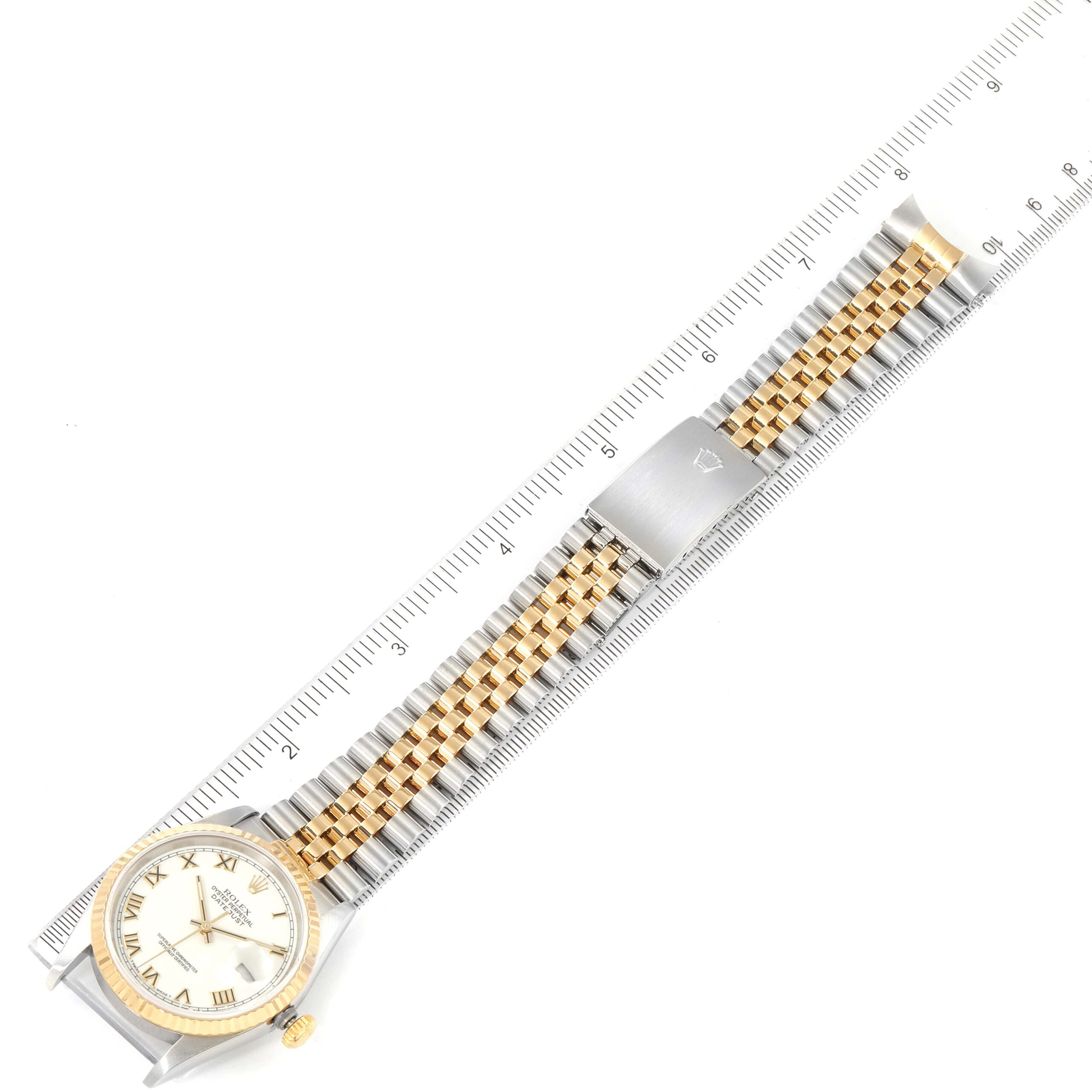 Rolex Datejust Steel Yellow Gold White Roman Dial Mens Watch 16233