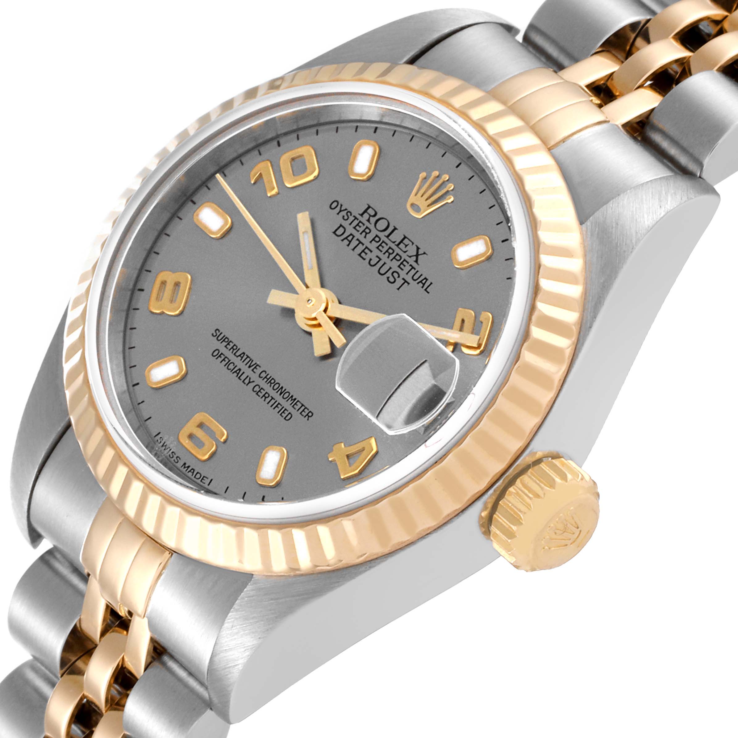 Rolex Datejust Steel Yellow Gold Slate Dial Ladies Watch 79173 Box Papers
