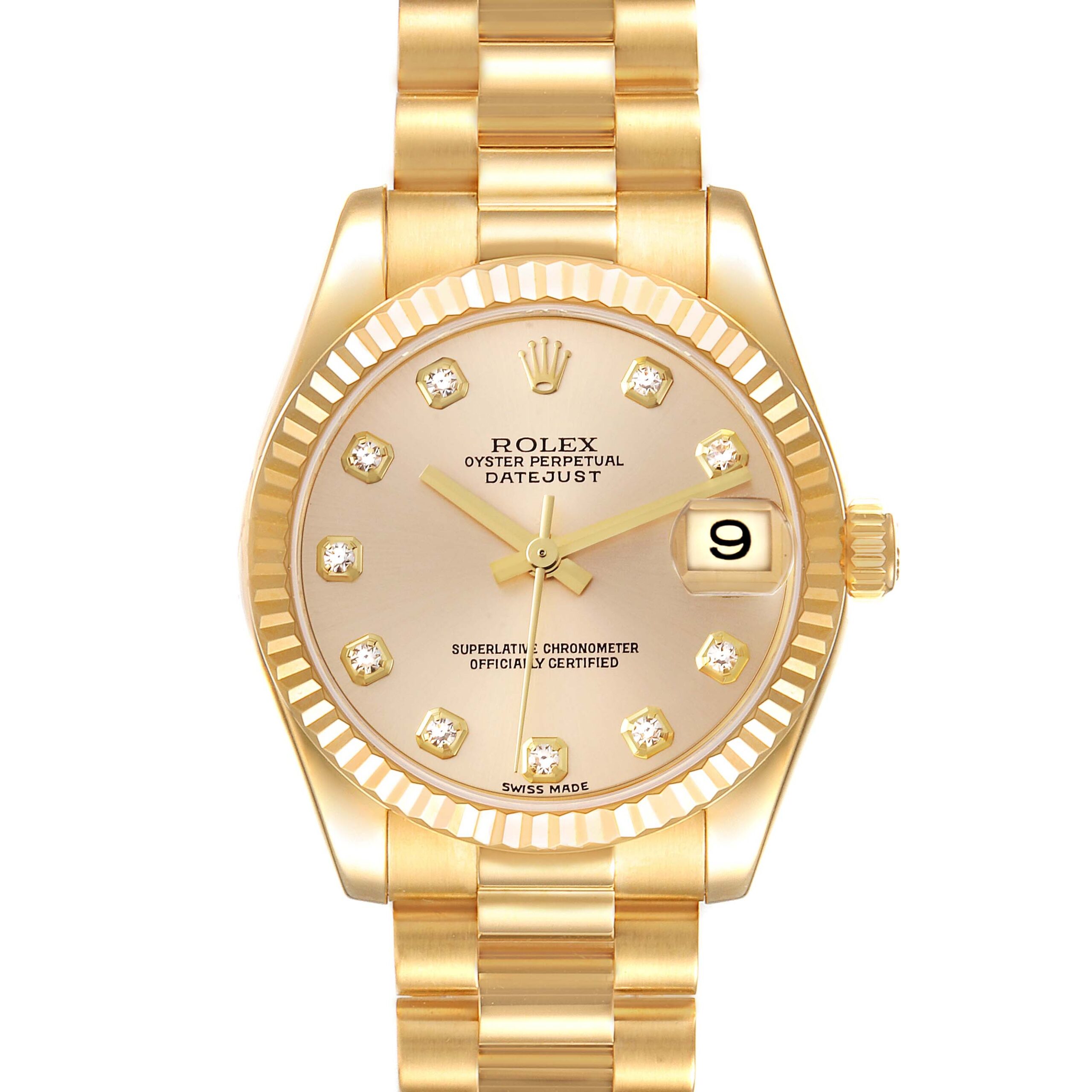 Rolex President Midsize Yellow Gold Diamond Ladies Watch 178278 Box Papers