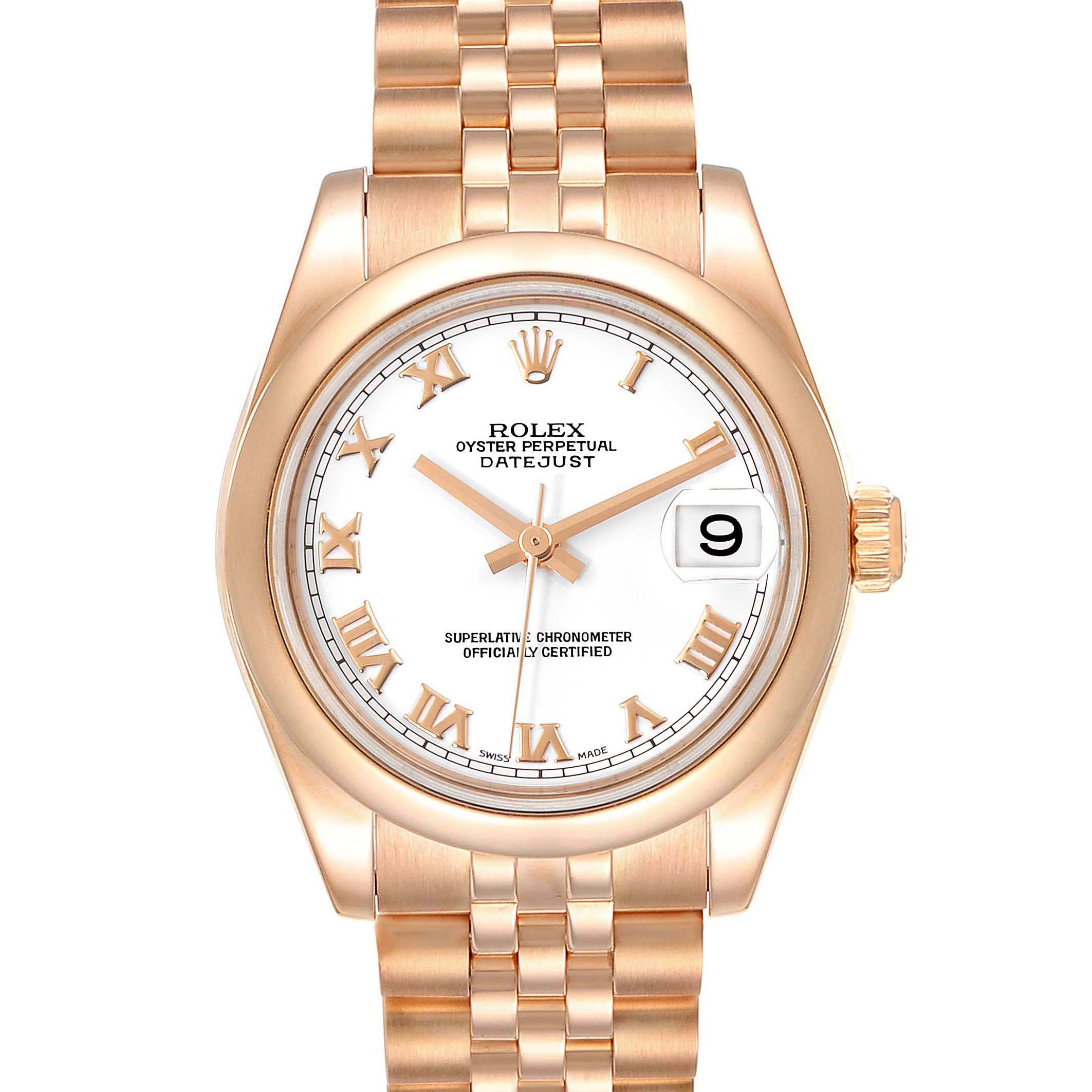 Rolex President Midsize 31 White Dial Rose Gold Ladies Watch 178245