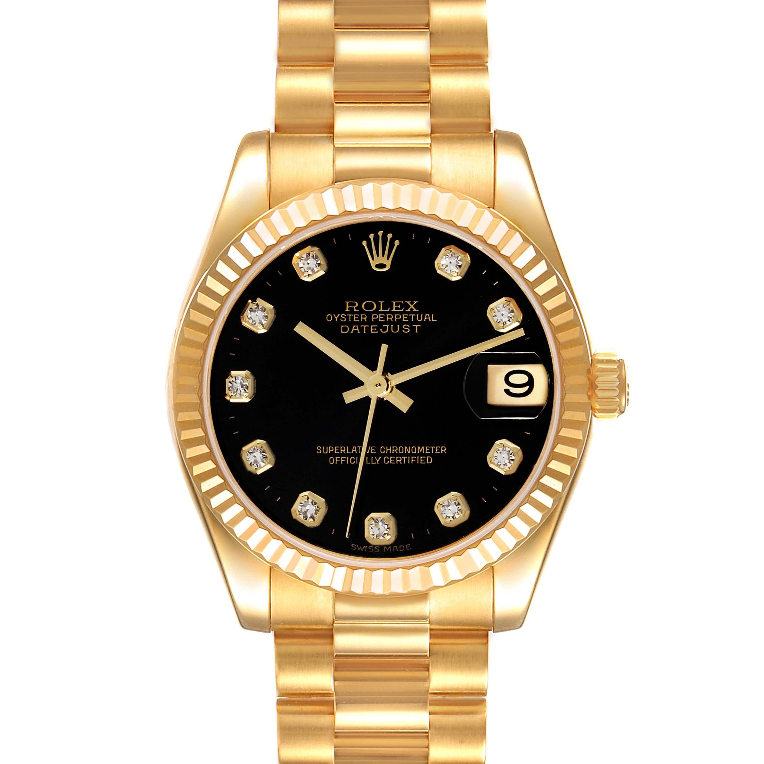 Rolex Datejust President Midsize Yellow Gold Diamond Dial Ladies Watch 178278
