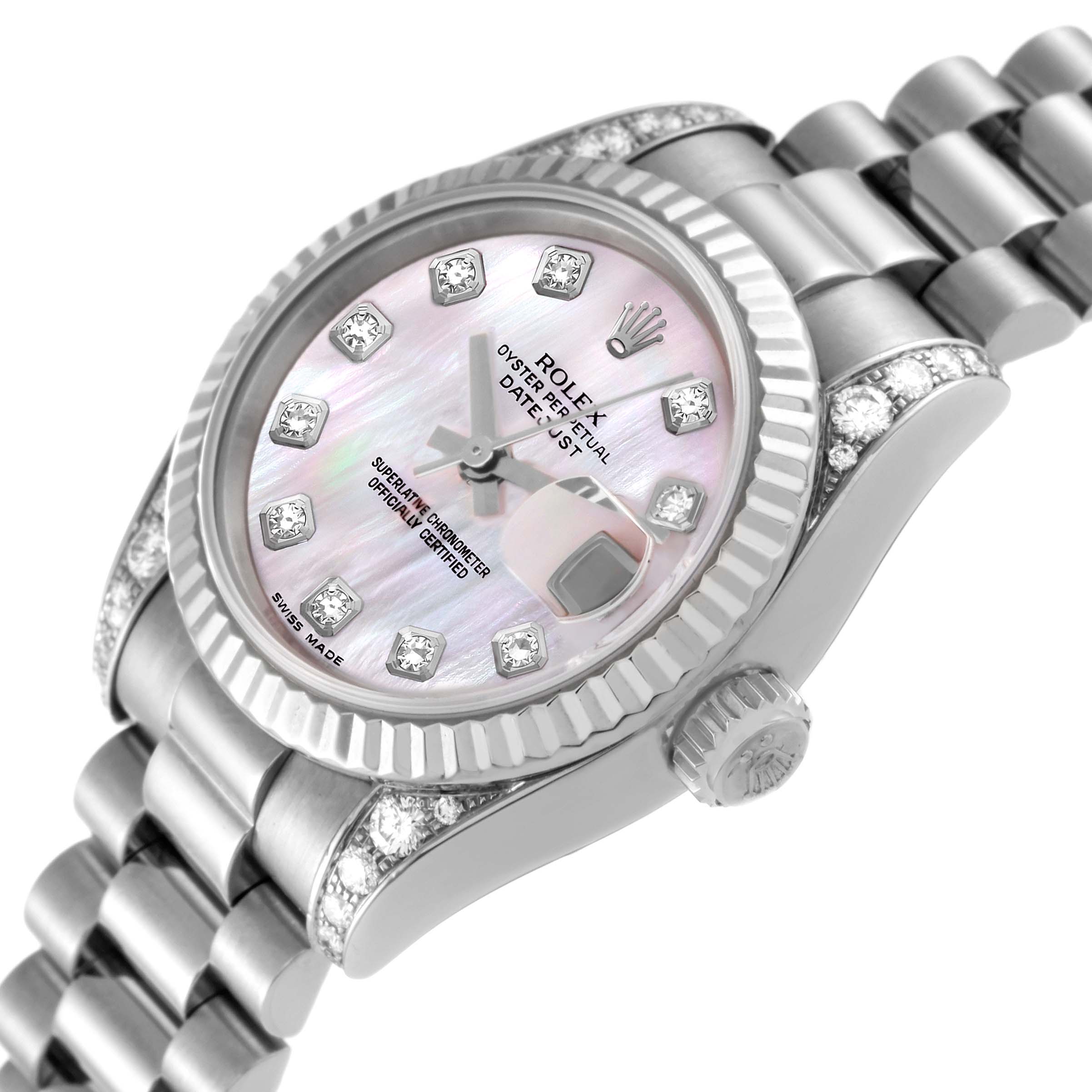 Rolex President Crown Collection White Gold Mother of Pearl Diamond Ladies Watch 179239 Box Papers