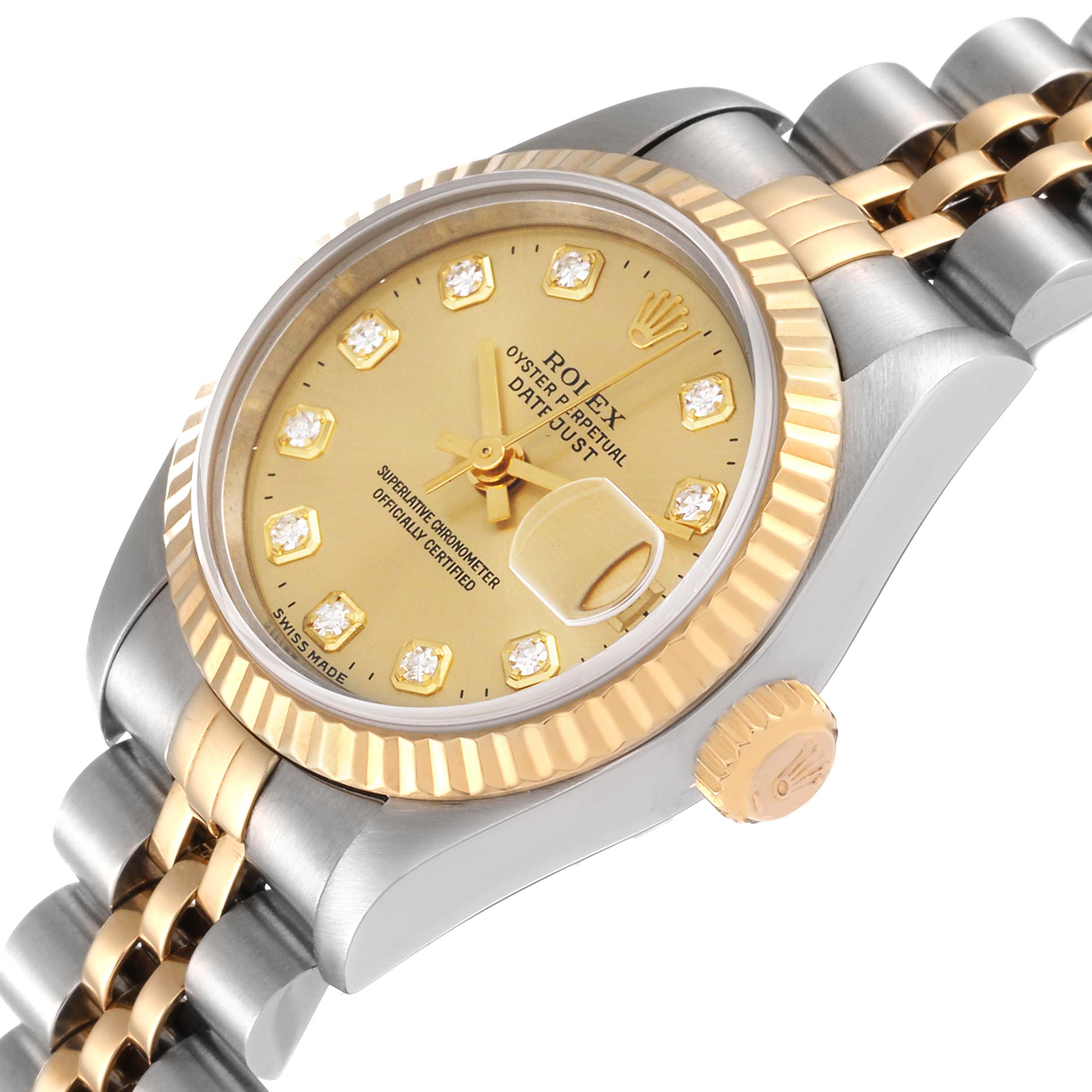 Rolex Datejust Steel Yellow Gold Diamond Dial Ladies Watch 69173