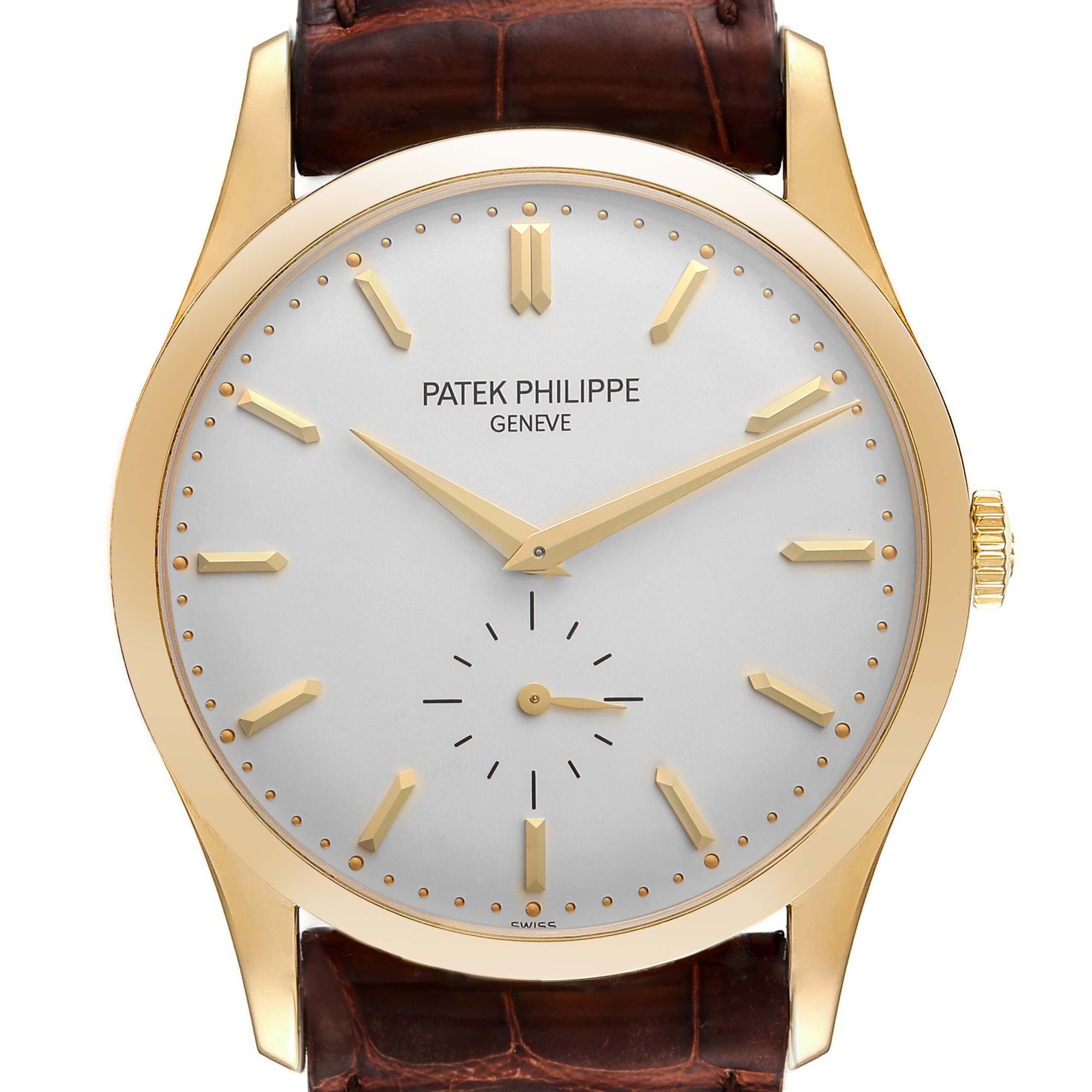 Patek Philippe Calatrava Yellow Gold Silver Dial Mens Watch 5196J