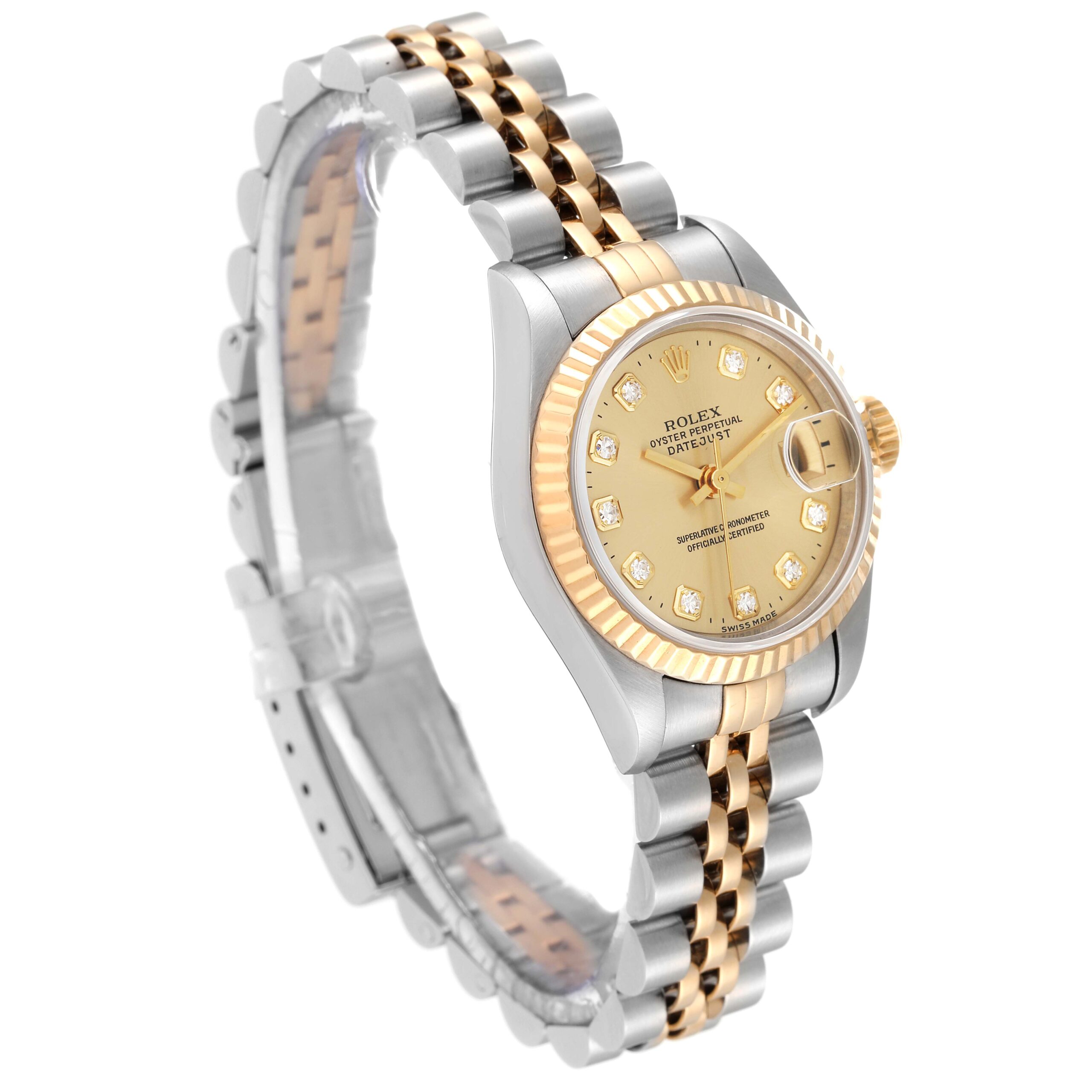 Rolex Datejust Steel Yellow Gold Diamond Dial Ladies Watch 69173