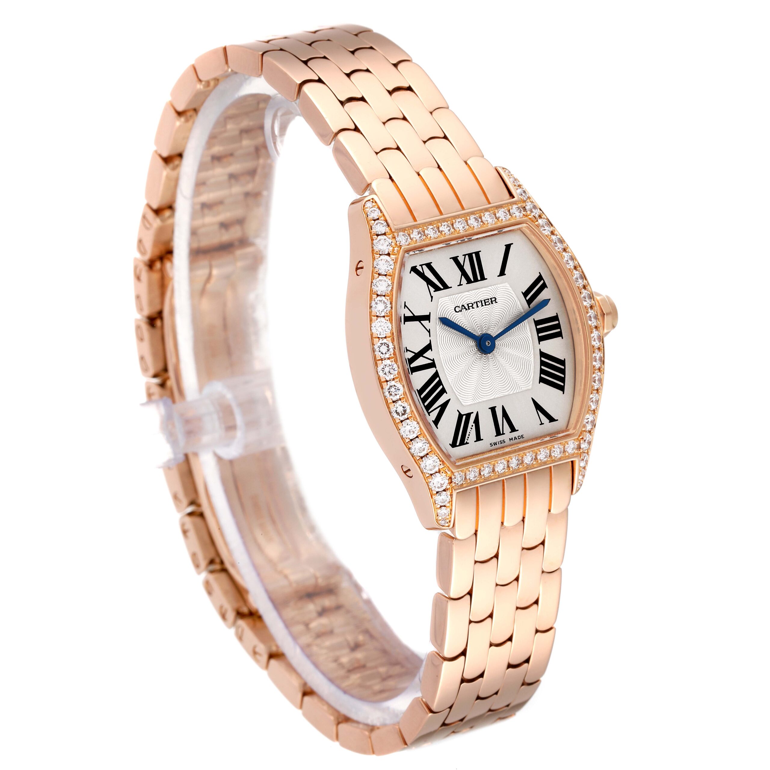 Cartier Tortue Small Rose Gold Silver Dial Diamond Ladies Watch WA501010