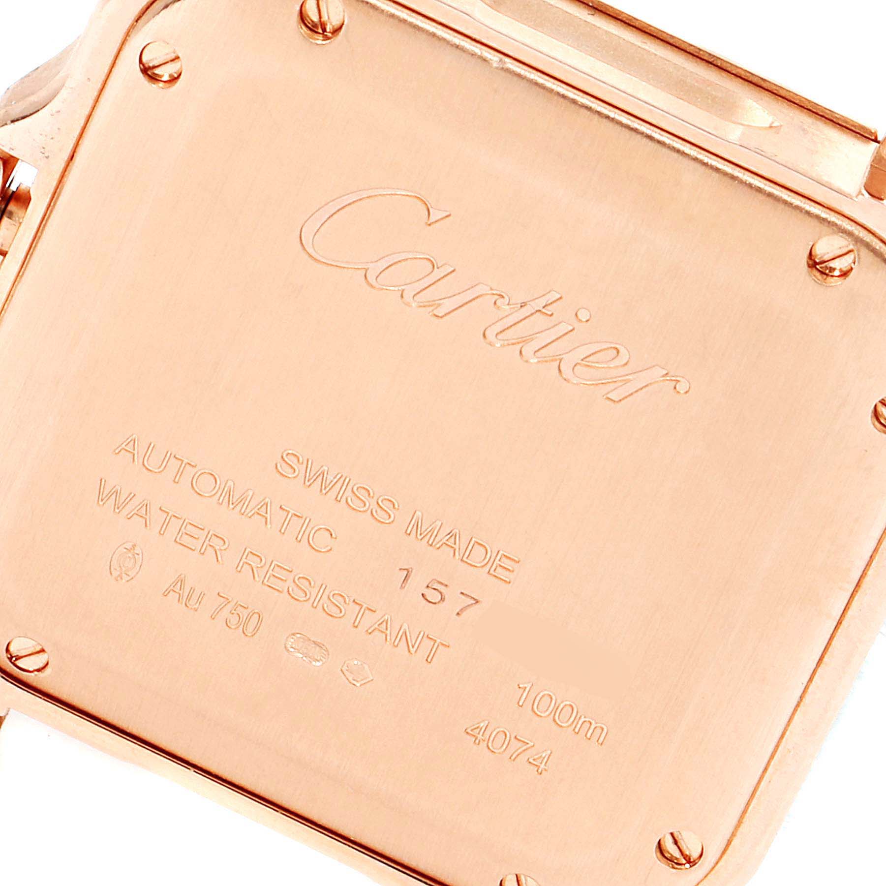 Cartier Santos Midsize Rose Gold Grey Strap Mens Watch WGSA0012 Box Card