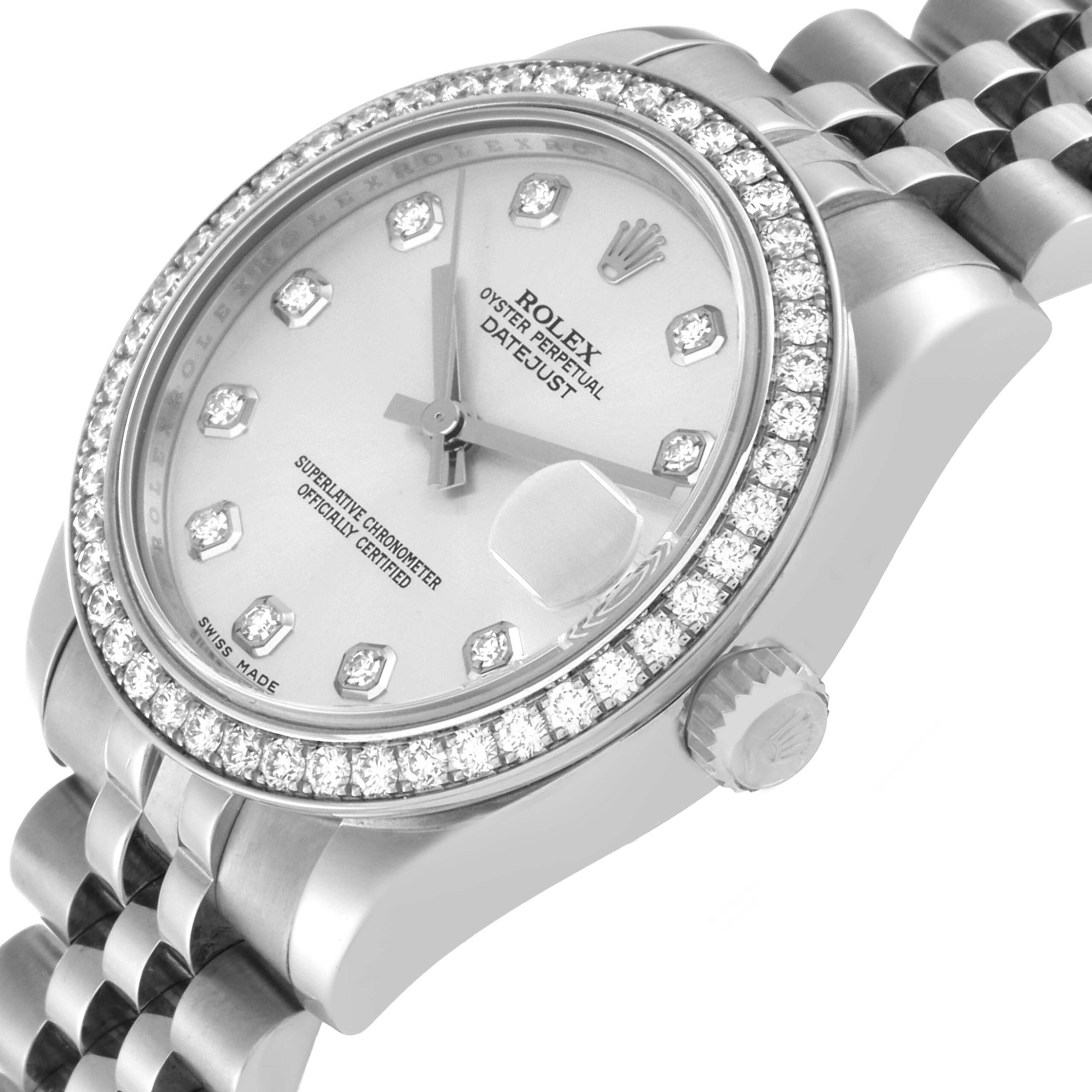 Rolex Datejust Midsize Steel White Gold Diamond Ladies Watch 178384