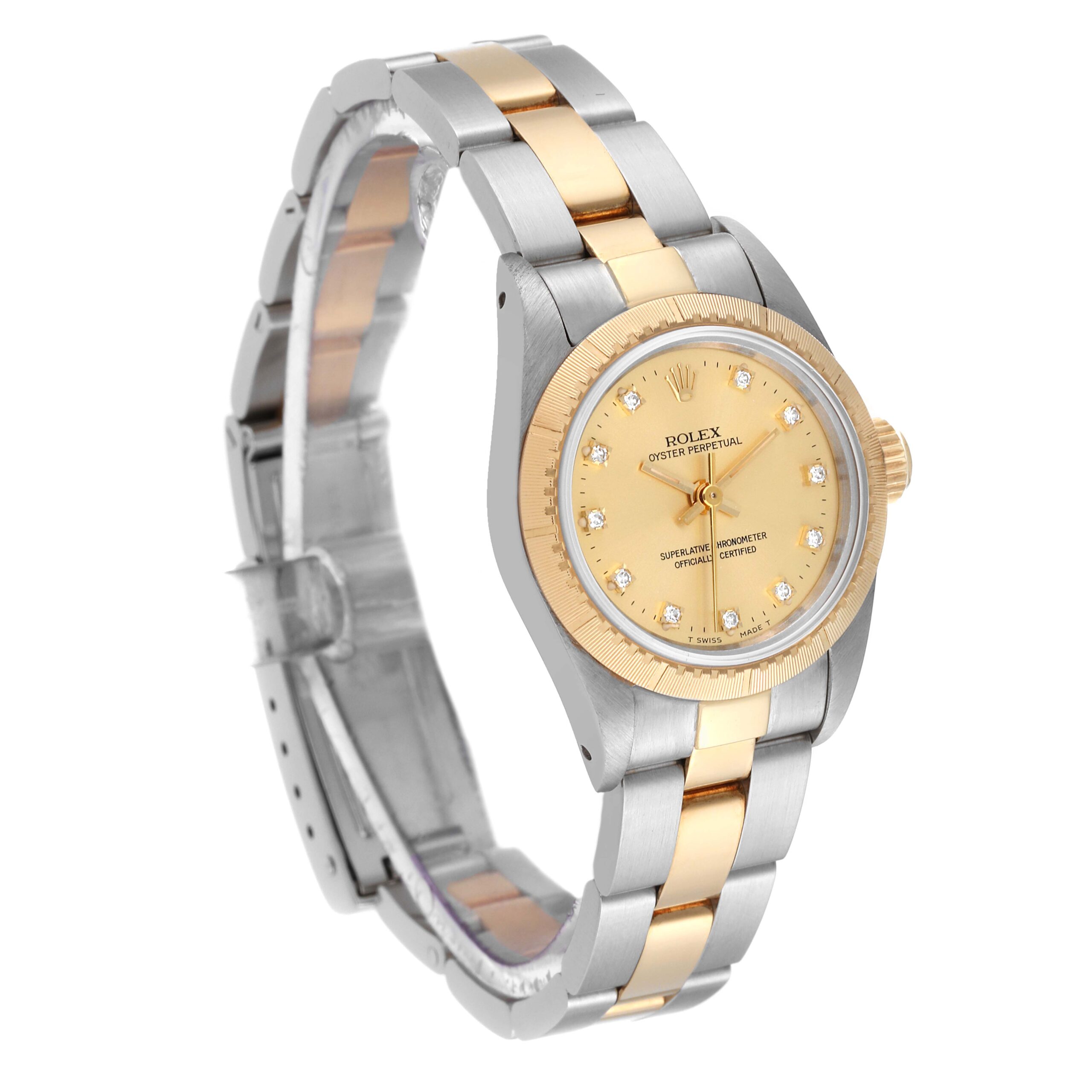 Rolex Oyster Perpetual NonDate Steel Yellow Gold Diamond Ladies Watch 67243