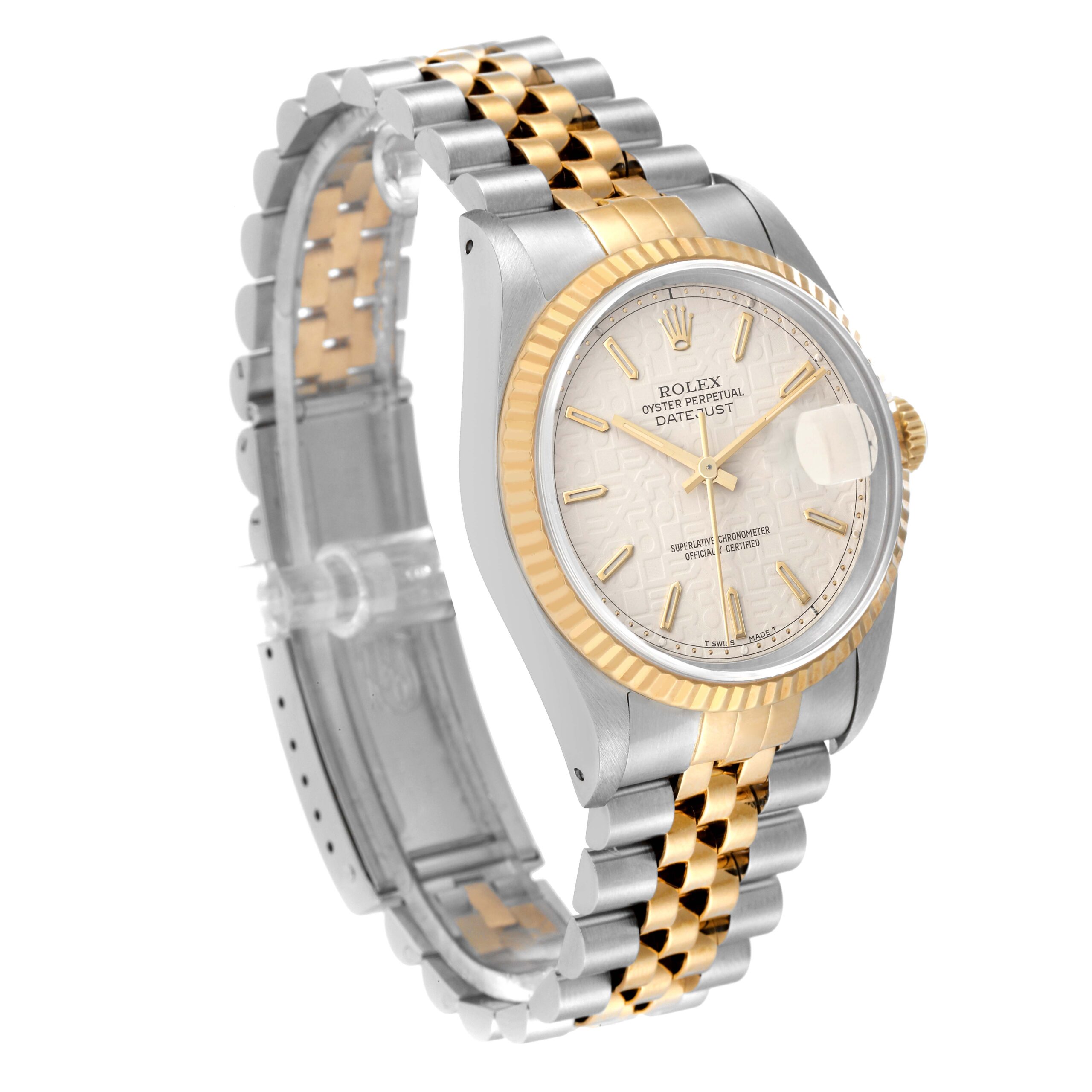 Rolex Datejust Steel 18K Yellow Gold Ivory Anniversary Dial Mens Watch 16233