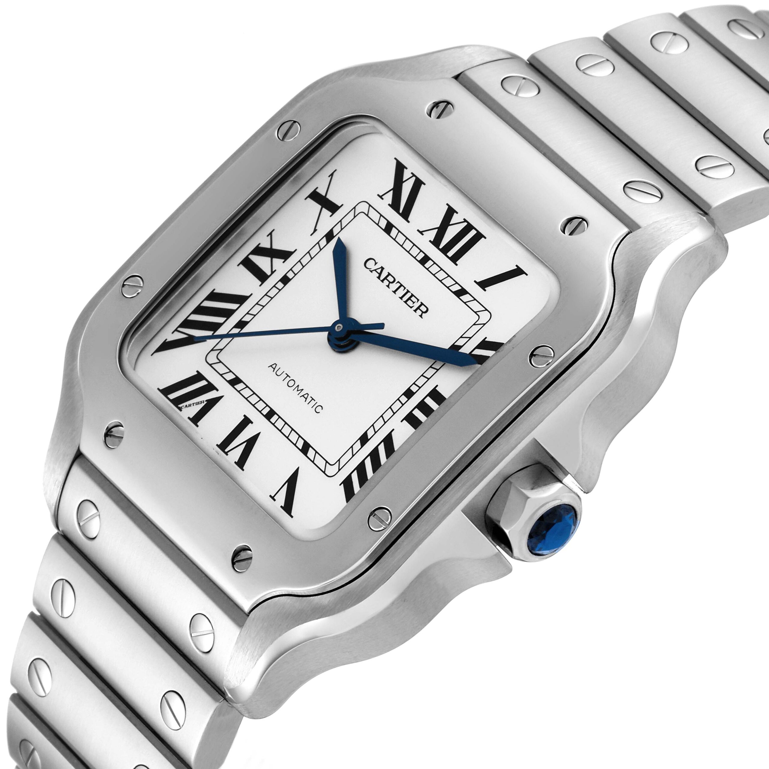 Cartier Santos Silver Dial Medium Steel Mens Watch WSSA0029 Box Card