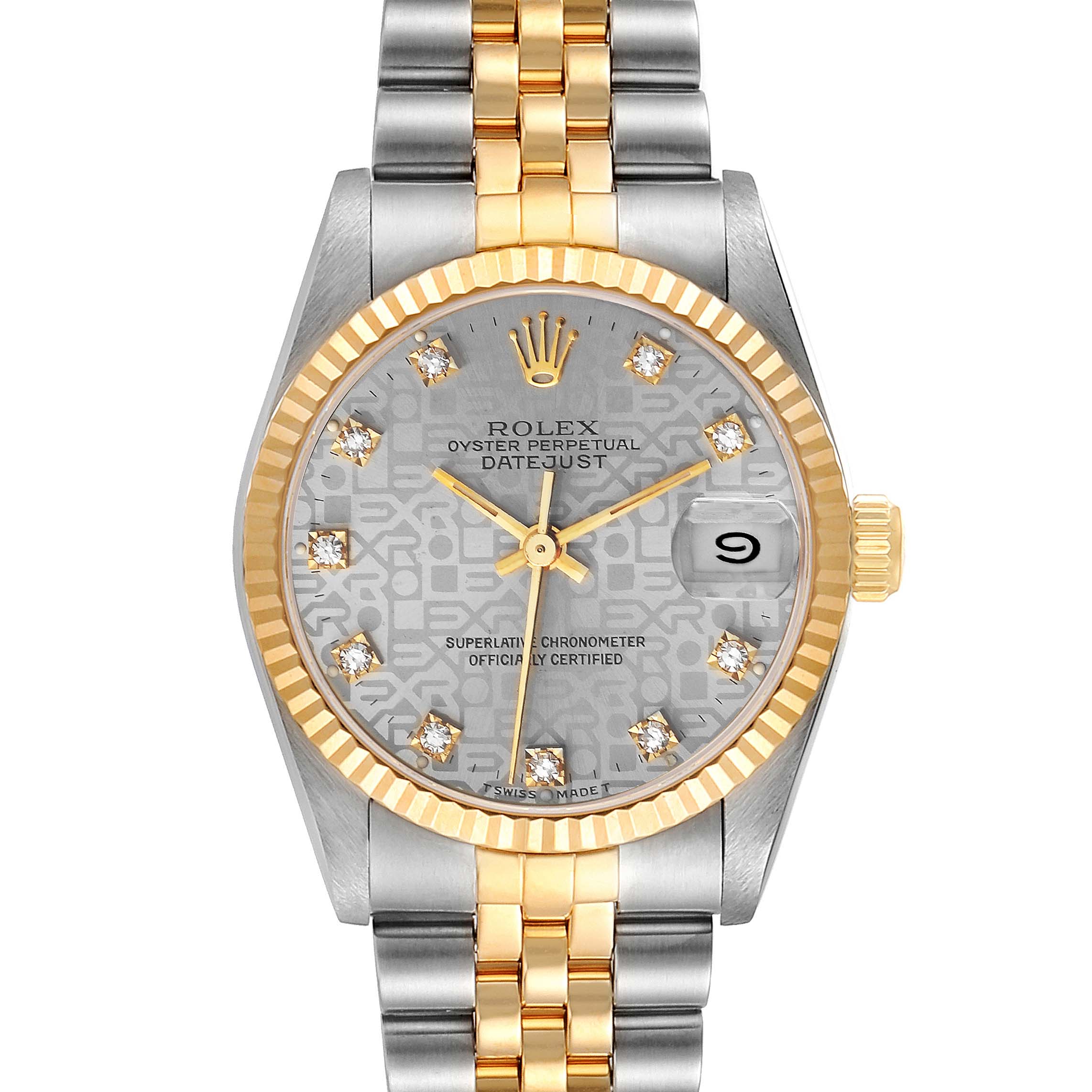 Rolex Datejust Midsize Steel Yellow Gold Diamond Dial Ladies Watch 68273