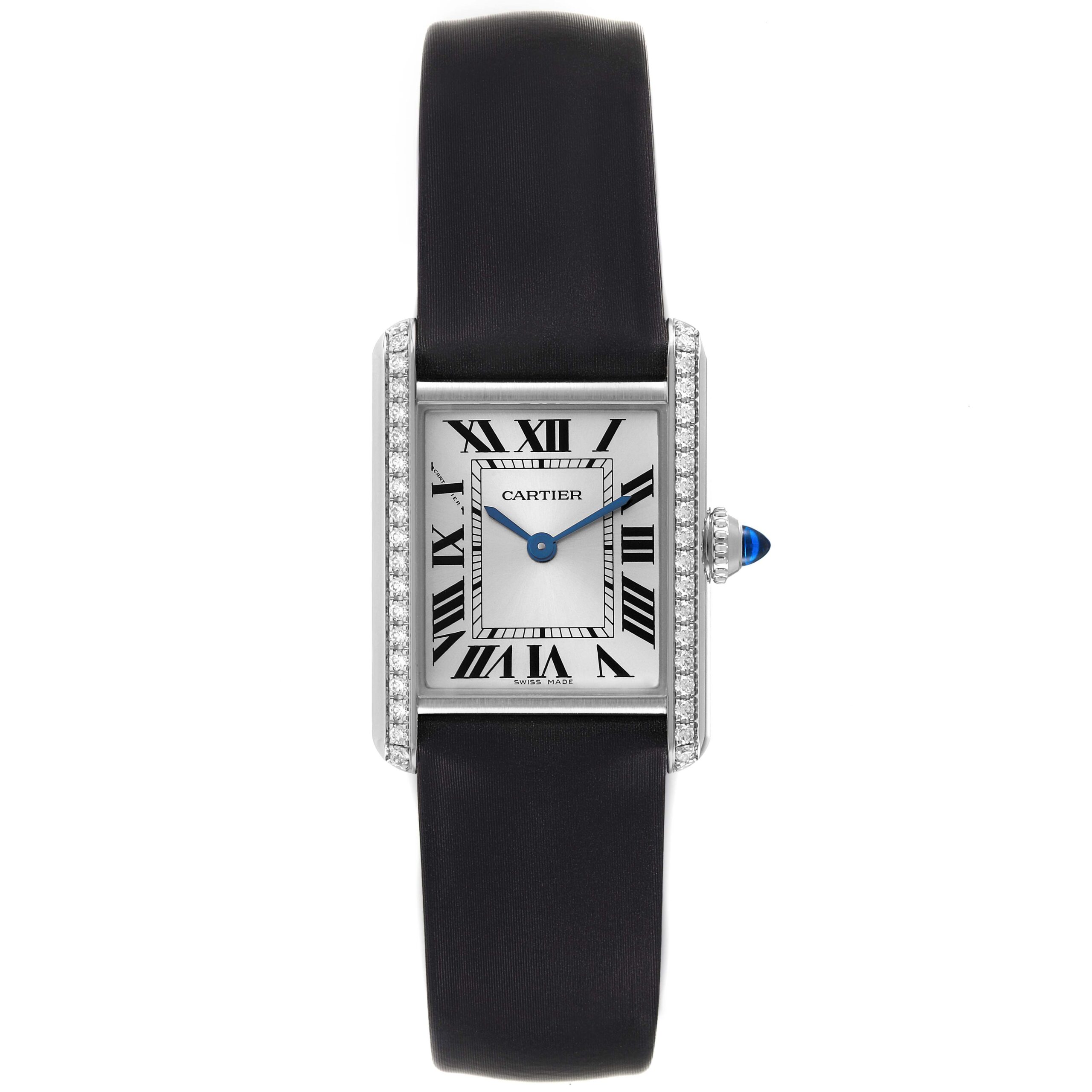 Cartier Tank Must Small Steel Diamond Bezel Ladies Watch W4TA0016 Box Card