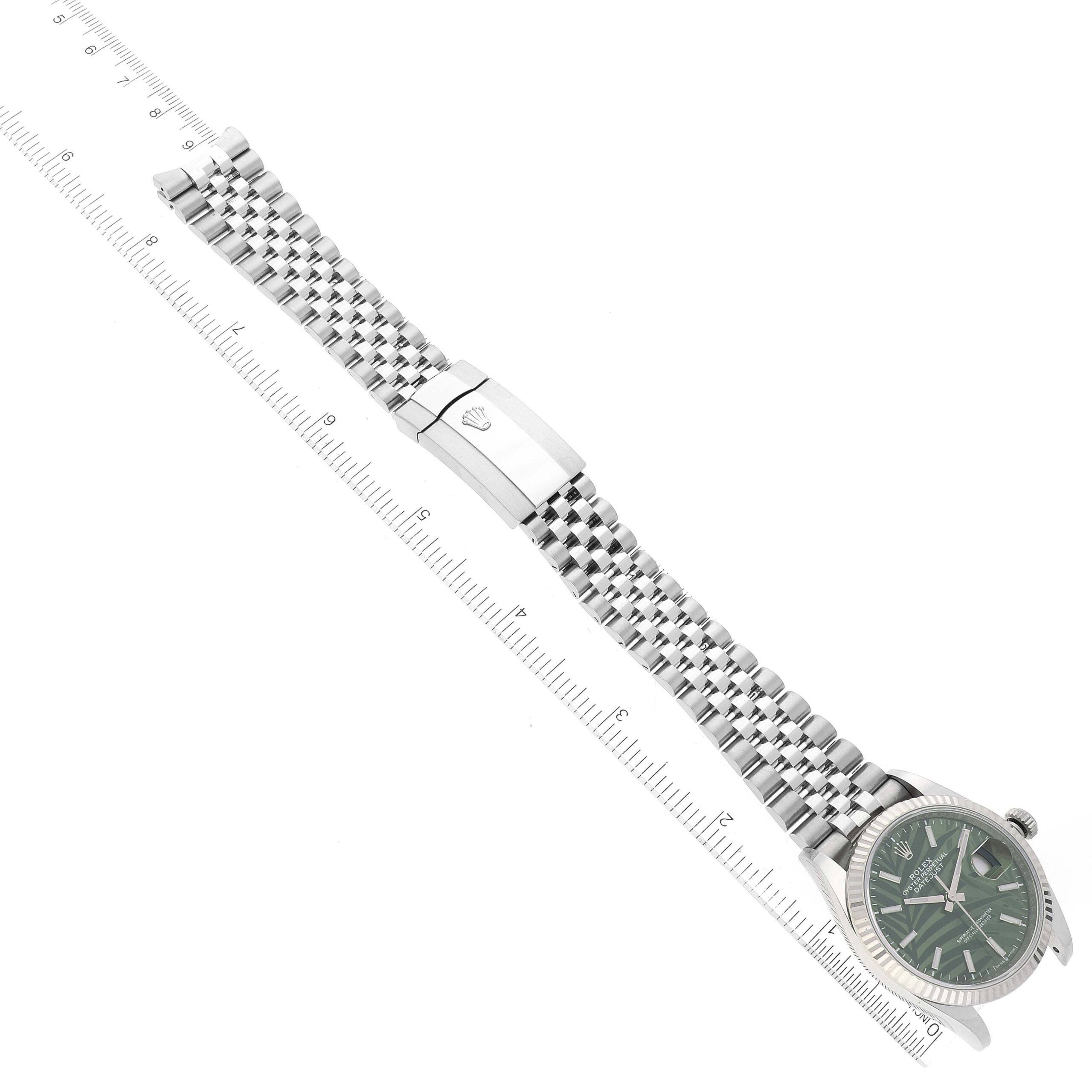 Rolex Datejust Steel White Gold Olive Green Palm Dial Mens Watch 126234 Box Card