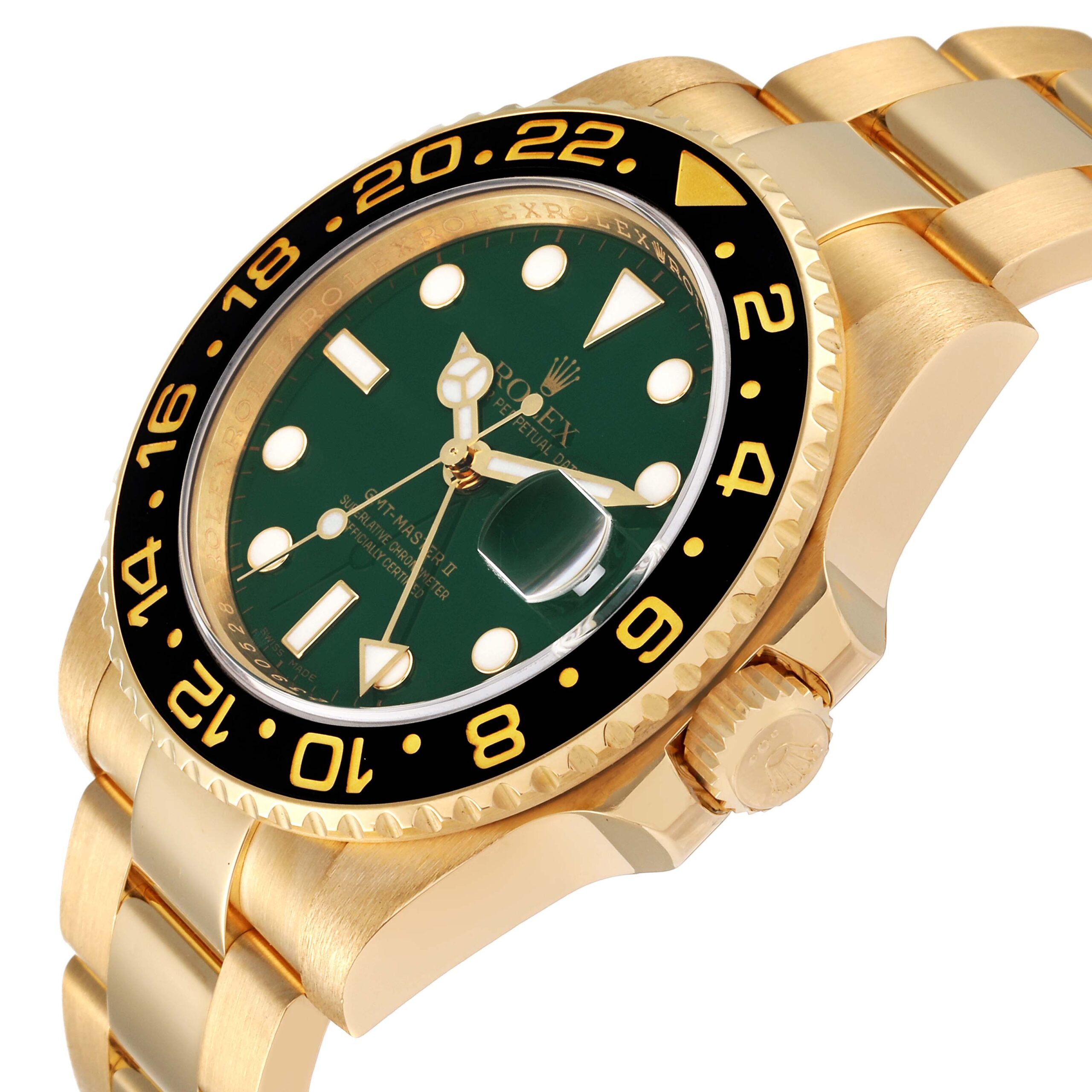 Rolex GMT Master II 18K Yellow Gold Green Dial Mens Watch 116718